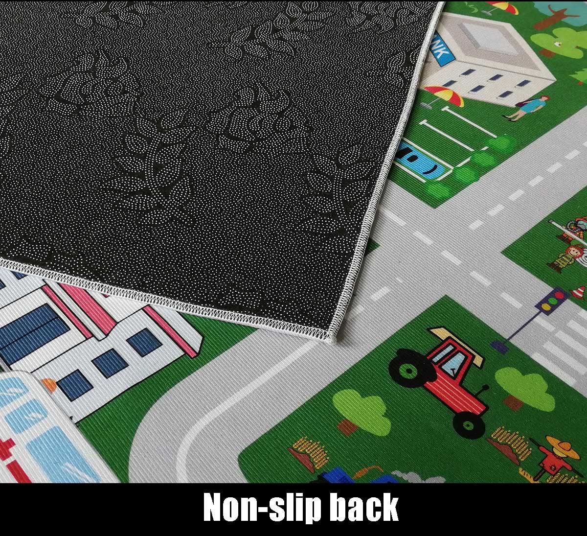 Kids Playroom Car Rug Play Mat - City Life Road for Cars, Fun City Map for Track Toys, Carpet for Bedroom Boys (6'7"x4'7")
