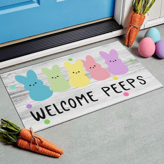 Xumuyin Easter Door Mat Rabbit Welcome Doormat Indoor Outdoor Entrance Non-Slip Floor Mats for Vintage Rustic Yard Home Party Decor 17 X 29 Inch