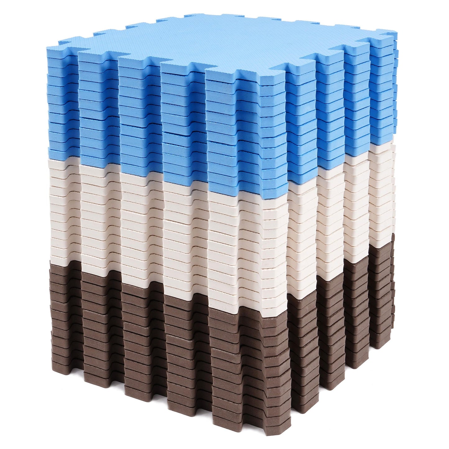 BalanceFrom 36-Pack 12x12 Inches EVA Interlocking Foam Play Tile Mat, Blue/Brown/Beige – 0.4-Inch Thick Non-Slip Puzzle Flooring for 36 Square Feet in Playroom, Nursery, or Playpen at Home