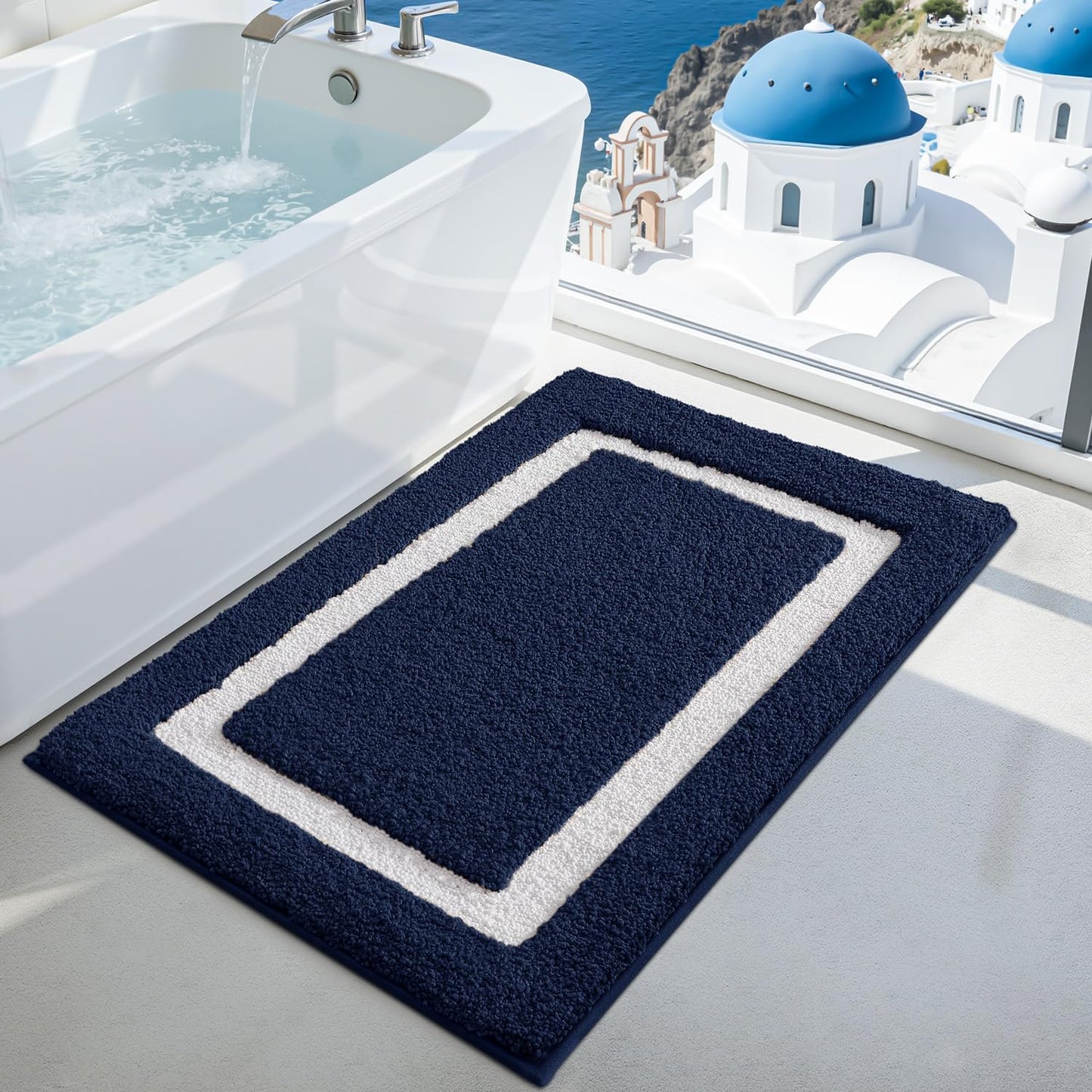 LUMI Extra Soft Bathroom Rugs, Non Slip Washable Bath Mat, Absorbent Microfiber Bath Rug, Quick Dry Plush Bath Mats for Bathroom for Shower, Bathtub, Floor, Blue, 16x24