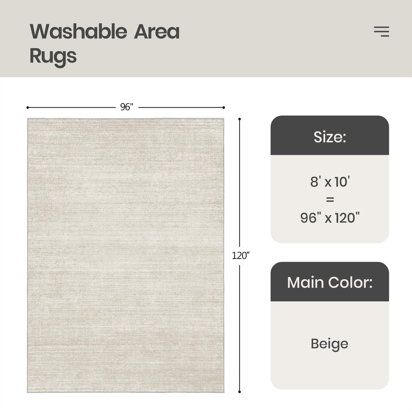 Valenrug Washable Rugs 8x10 - Stain Resistant 8x10 Area Rugs for Living Room, Non Slip Backing Printed Large Area Rugs for Bedroom, Folable Machine Washable Area Rug (8'x10', Beige)