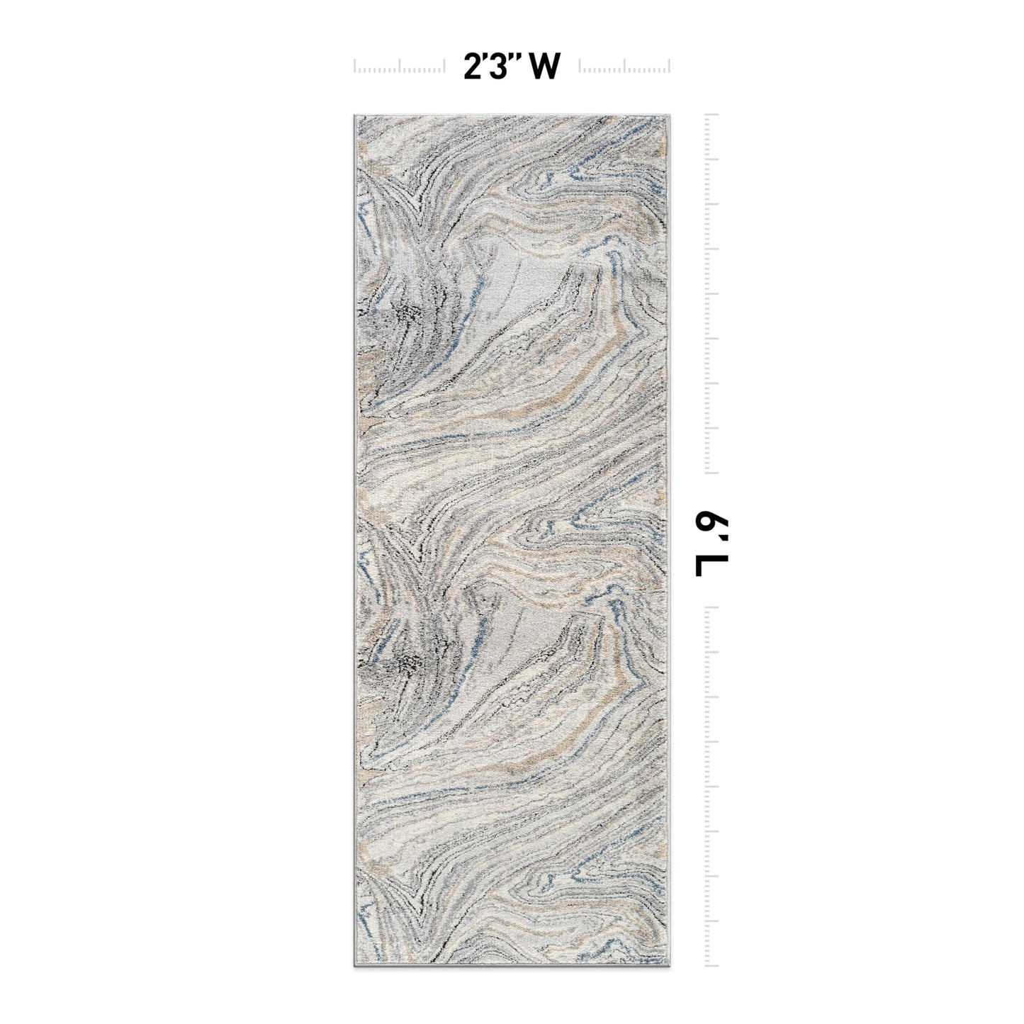 Rugshop Marble Swirl Distressed Gray Area Rug Modern Indoor Rug for Living Room, Bedroom, or Dining 2' 3" x 6' Runner Ideal for Hallway, Kitchen, Entryway, or Behind the Sofa