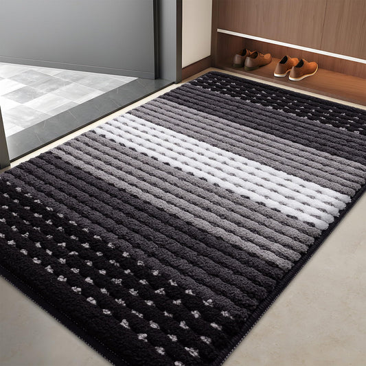 Kitinjoy Indoor Outdoor Door Mat, 40x32 Non-Slip Absorbent Dirt Trapper, Low-Profile Washable Inside Entrance Front Floor Mat, Sturdy Soft Entry Dotted Ombre Doormats for Entryway, Black