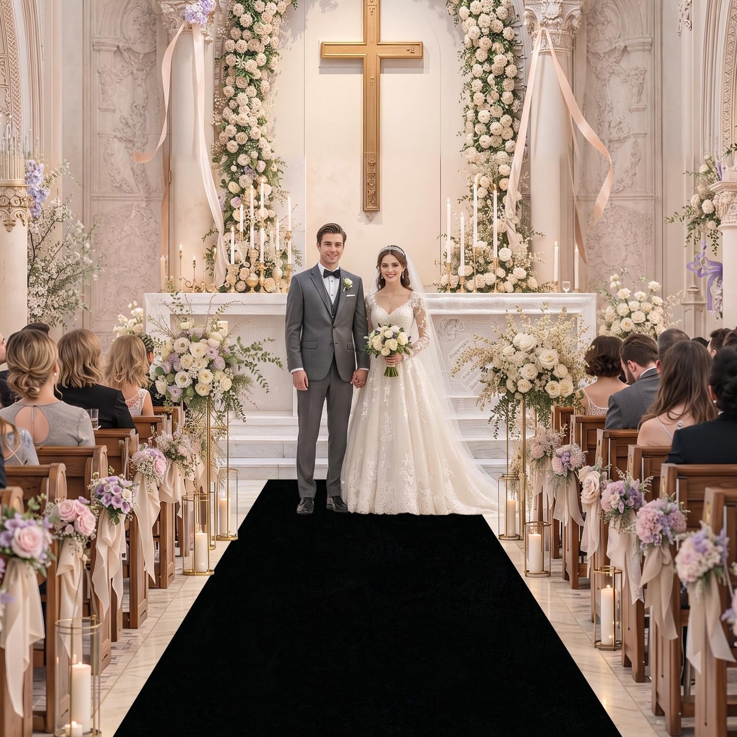 FOTSHARER Wedding Aisle Runner Black Carpet Aisle Runner 4FTx15FT Velvet Aisle Rug Runners with Carpet Tapes Bridal for Wedding Ceremony Graduation Church Prom Events
