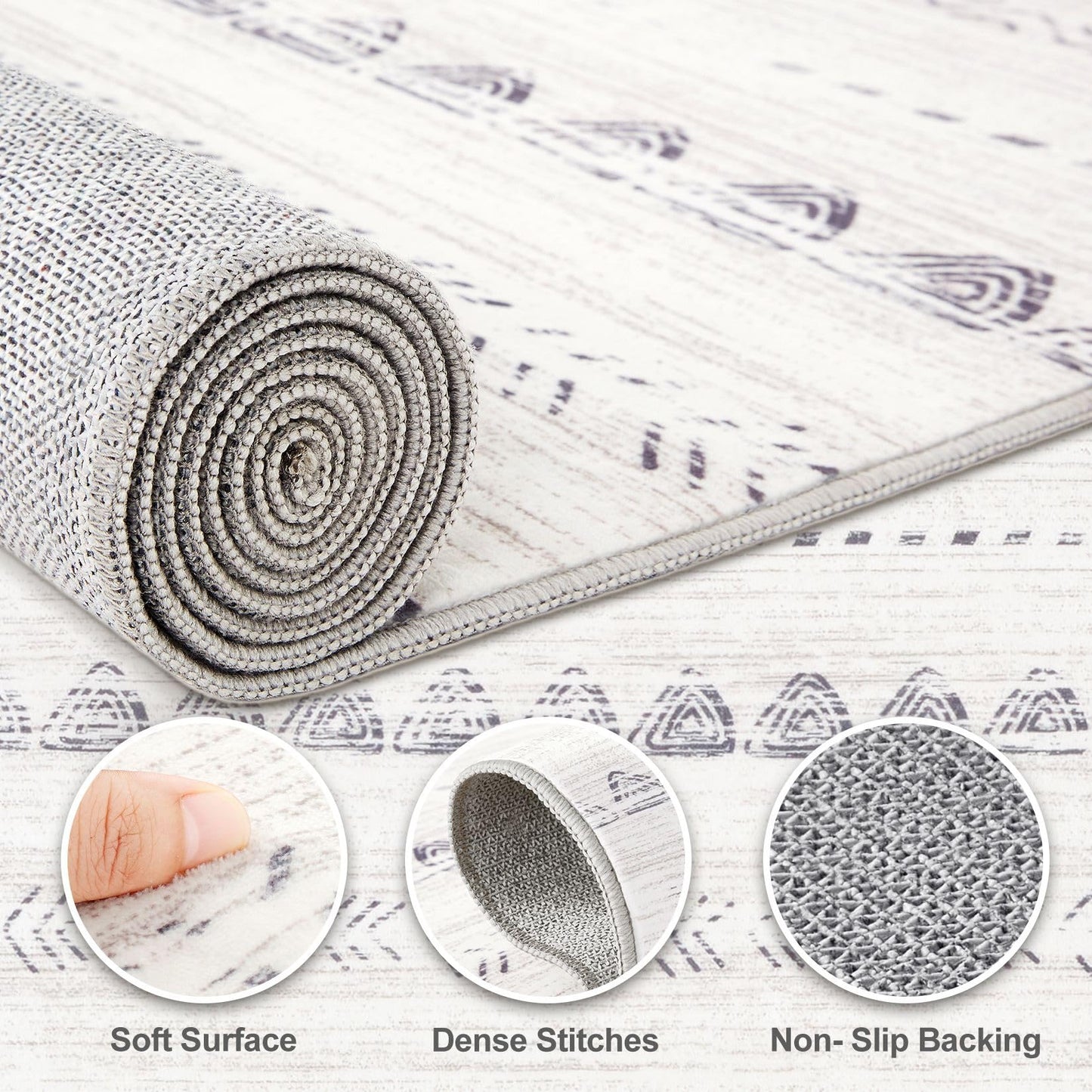 Nakagishi 6x9 Area Rugs Living Room: Washable Boho Large Neutral Soft Farmhouse Rug Stain Resistant Modern Indoor Floor Non-Slip Carpet for Bedroom Nursery Kids Playroom Office Dining Room Dorm- Gray