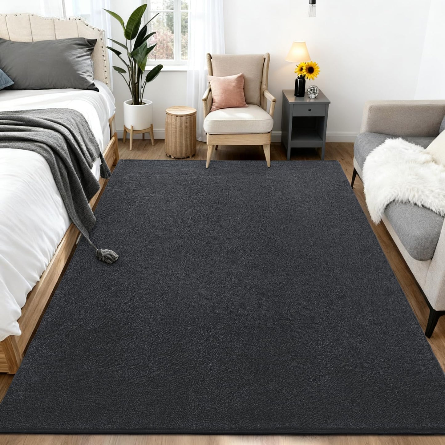 QDUIDU Large Area Rugs for Bedroom Living Room - 4x6 Feet Ultra Soft Dark Grey Rug Thickened with Memory-Foam, Solid Modern Minimalist Carpets for Home Decor, Non-Slip and Comfy Nursery Room Rugs