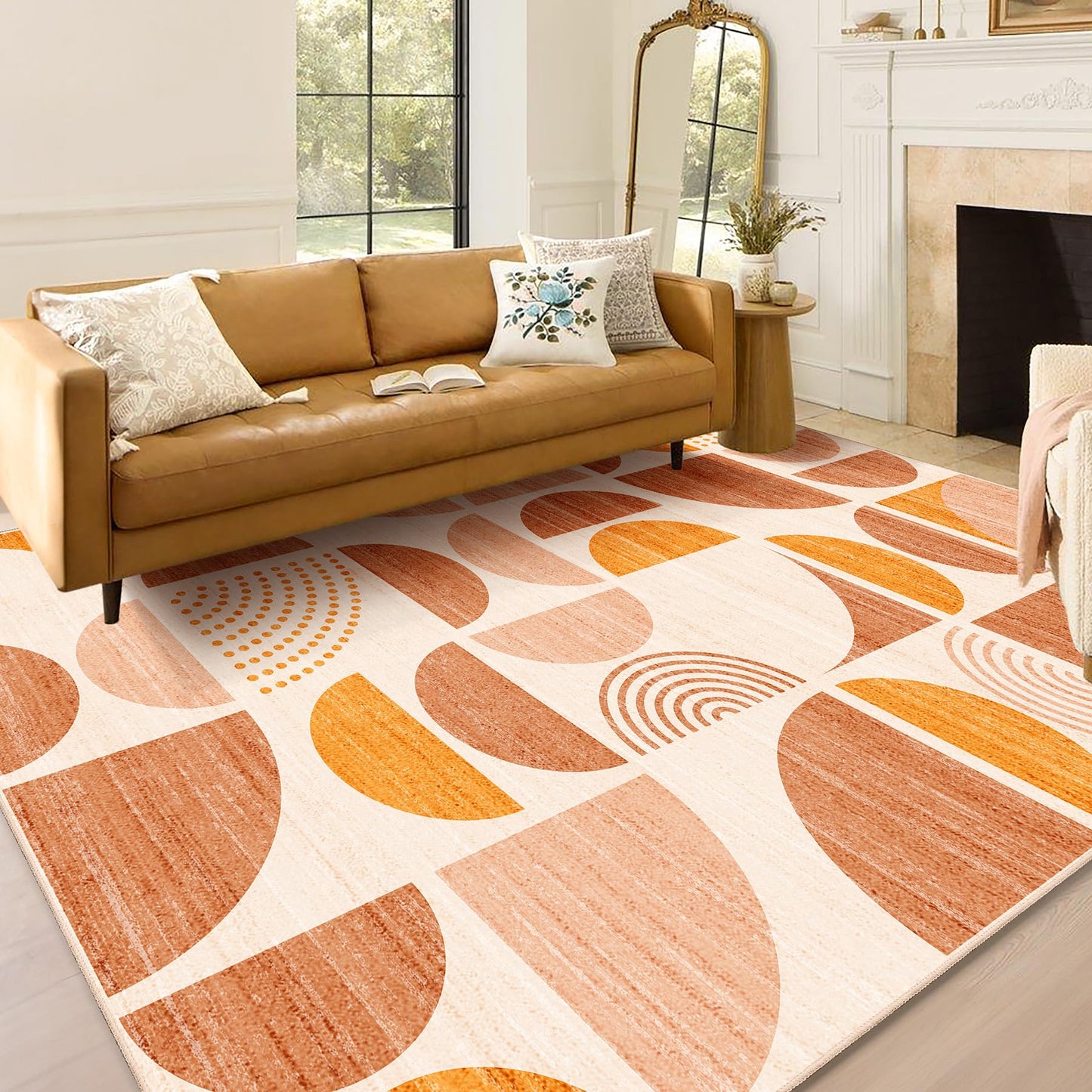 MUJOO 5x7 Area Rugs Boho,Washable Rugs for Living Room Bedroom Dining Room,Large Throw Floor Carpet Non Slip Soft Modern Abstract Bohemian Orange