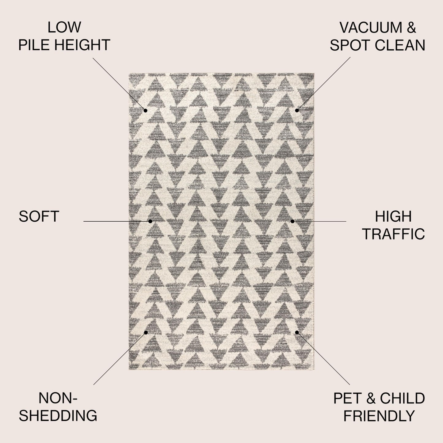 JONATHAN Y Aisha Moroccan Triangle Geometric Cream/Gray Indoor Area Rug, 8x10, Contemporary, Modern, Easy-Cleaning for Living Room, Bedroom, Kitchen, Pet Friendly, Non-Shedding (MOH206B-8)