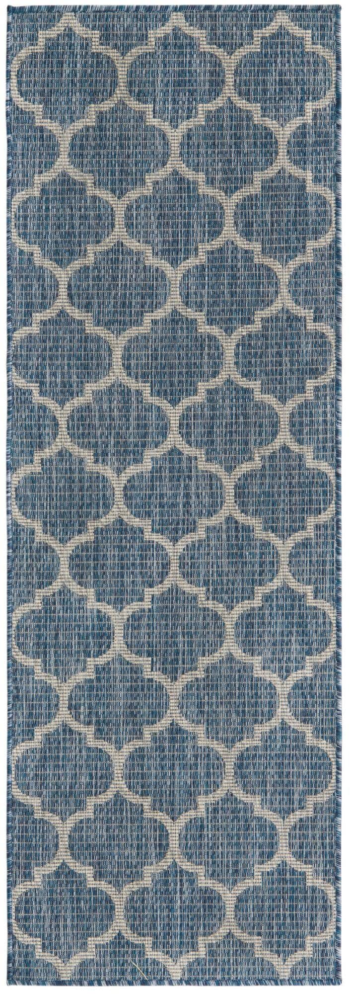 Unique Loom Outdoor Trellis Collection Area Rug (2' x 6' 1" Runner, Navy Blue/ Ivory)
