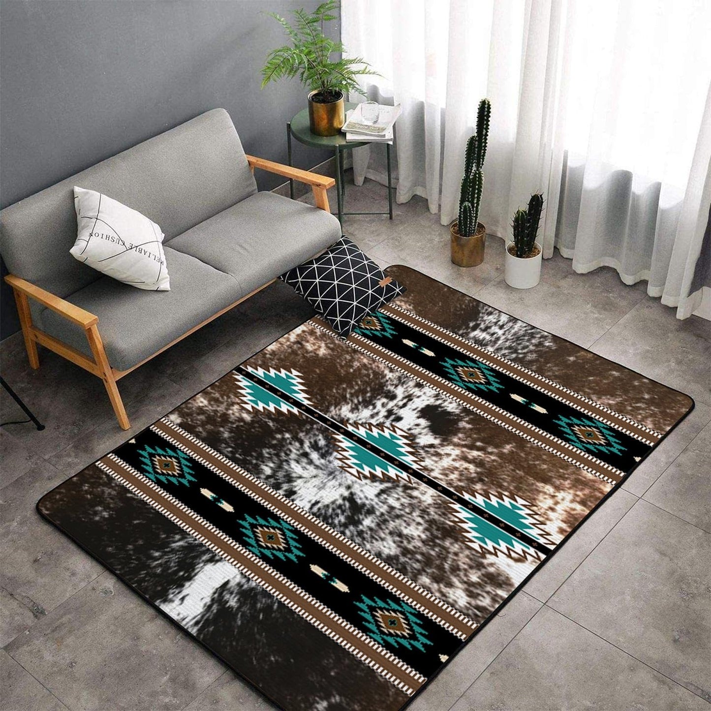 Combo Southwest Area Rug and Non-Slip Rug Tape for Living Room, Bedroom Dining Room, Laundry 3x5 ft Southwestern Rugs Runner Geometry Aztec Carpet, Native Tribal American Indian Inspired Rug