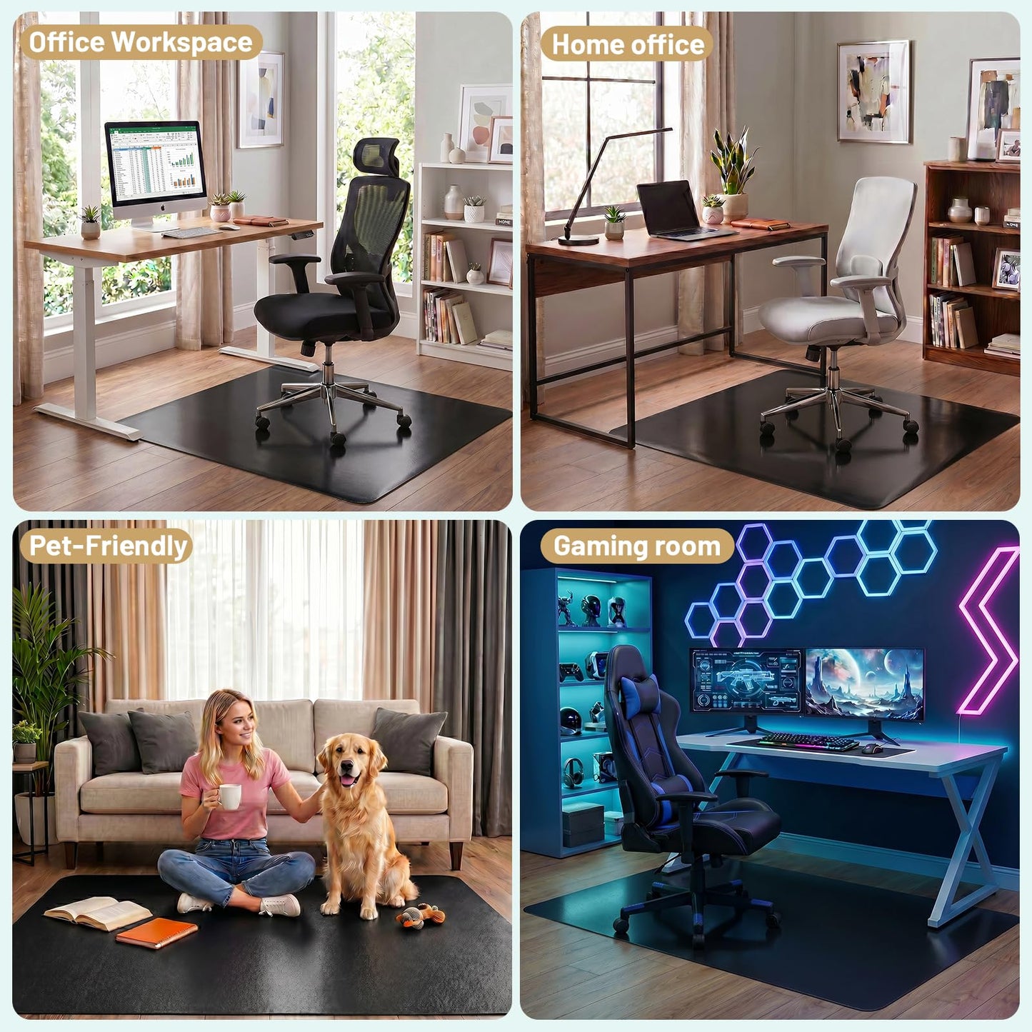 Black Office Chair Mat for Hardwood Floors 36" x 48", Heavy Duty Floor Protector for Rolling Desk Chairs, Durable Plastic Chair Mat for Home Office, Gaming Room, Tile, Laminate & Vinyl Flooring