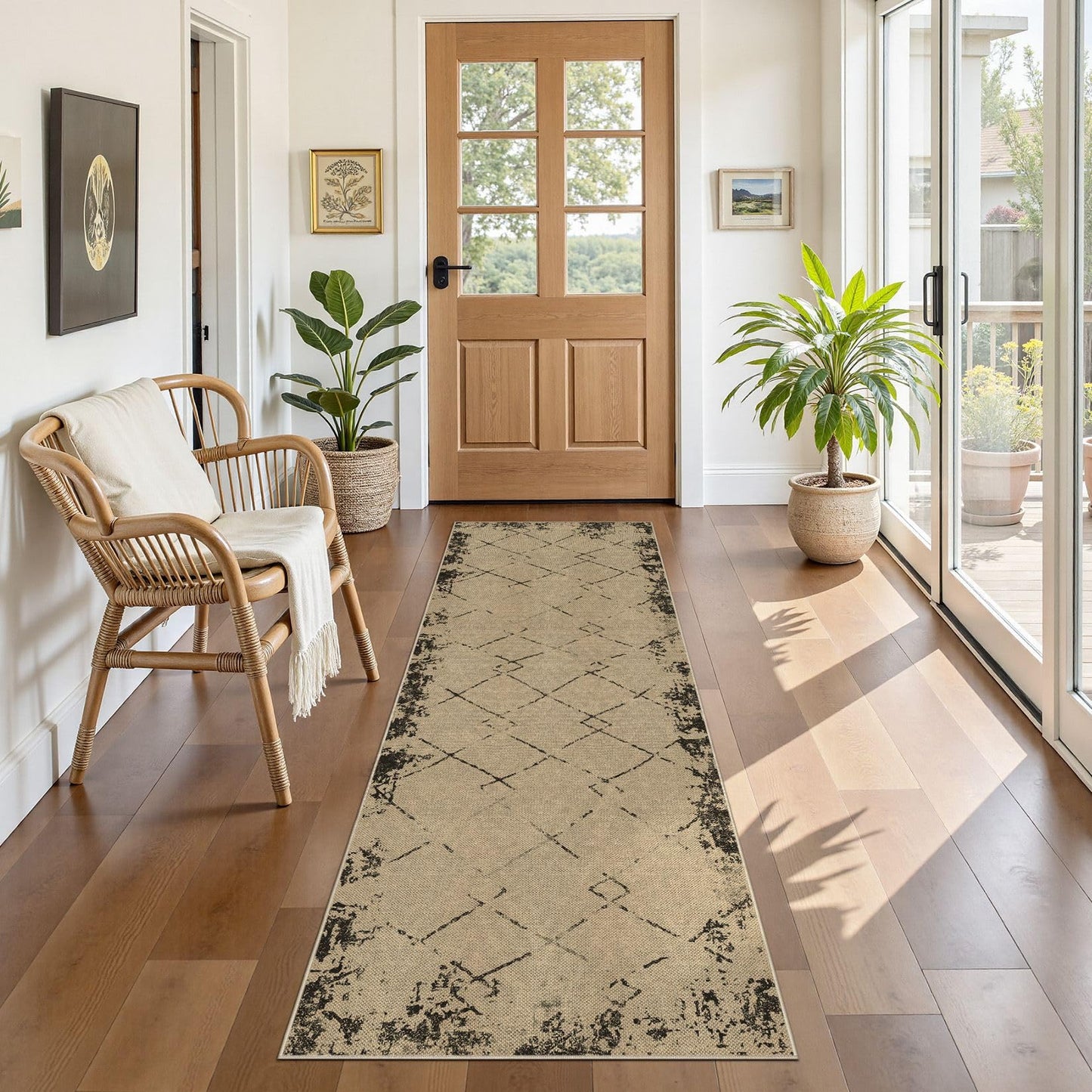 UERMEI 2x6 Outdoor Jute Runner Rug, Neutral Rugs Washable Farmhouse Patio Non Slip Runners Rug for Hallway Kitchen Bedroom Porch Laundry Bathroom Modern Brown