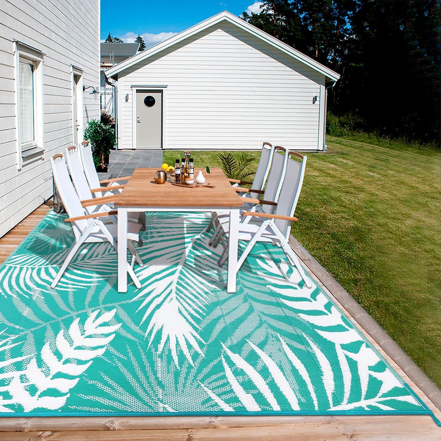 HiiARug Outdoor Rug 5x7 ft, Reversible Waterproof Plastic Straw Patio Rugs, RV Mat for Outside Quick Dry Carpet for Deck Porch Poolside Beach Camper Backyard
