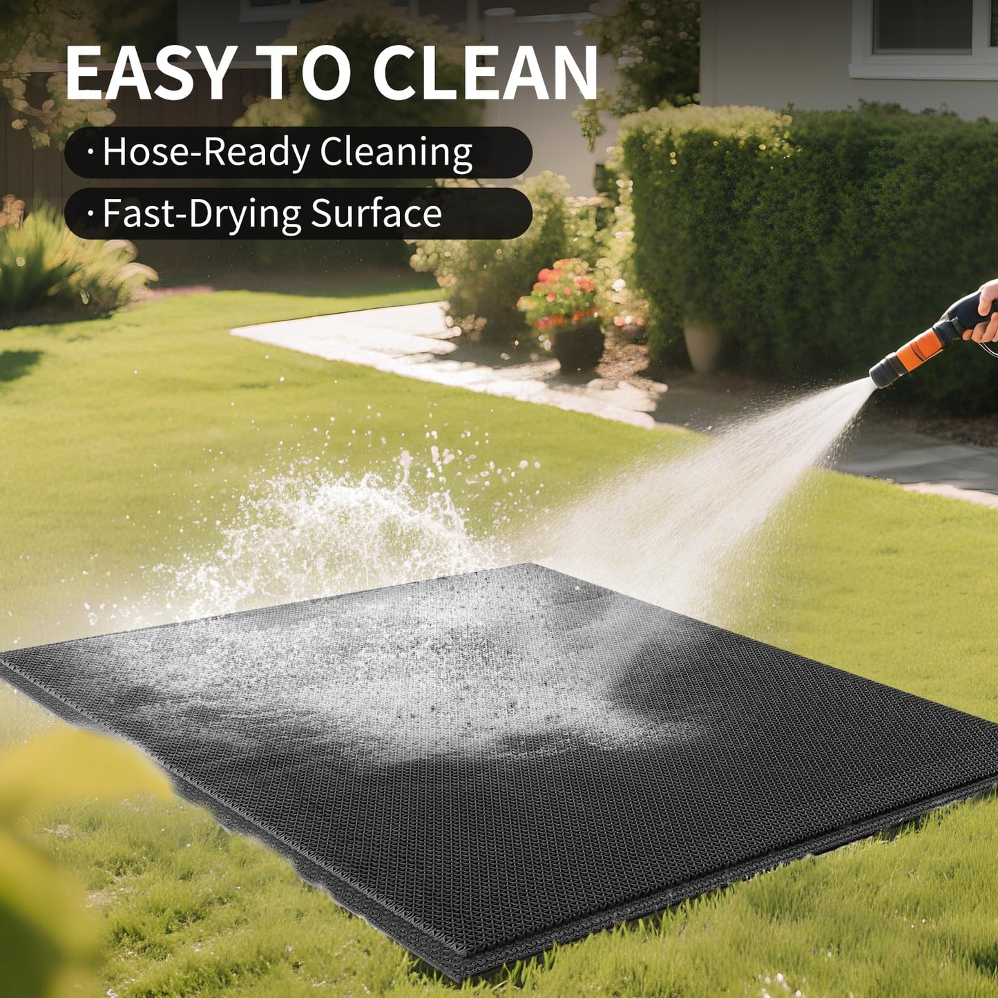 QiCaiJia Front Door Mat 24''x71'', Drainage Heavy Duty Dirt Trapping Non-Slip Doormats, Outdoor Rubber Floor Mats, Restaurant Commercial Kitchen Industral Pool Entrance Bar Wet Area, Black