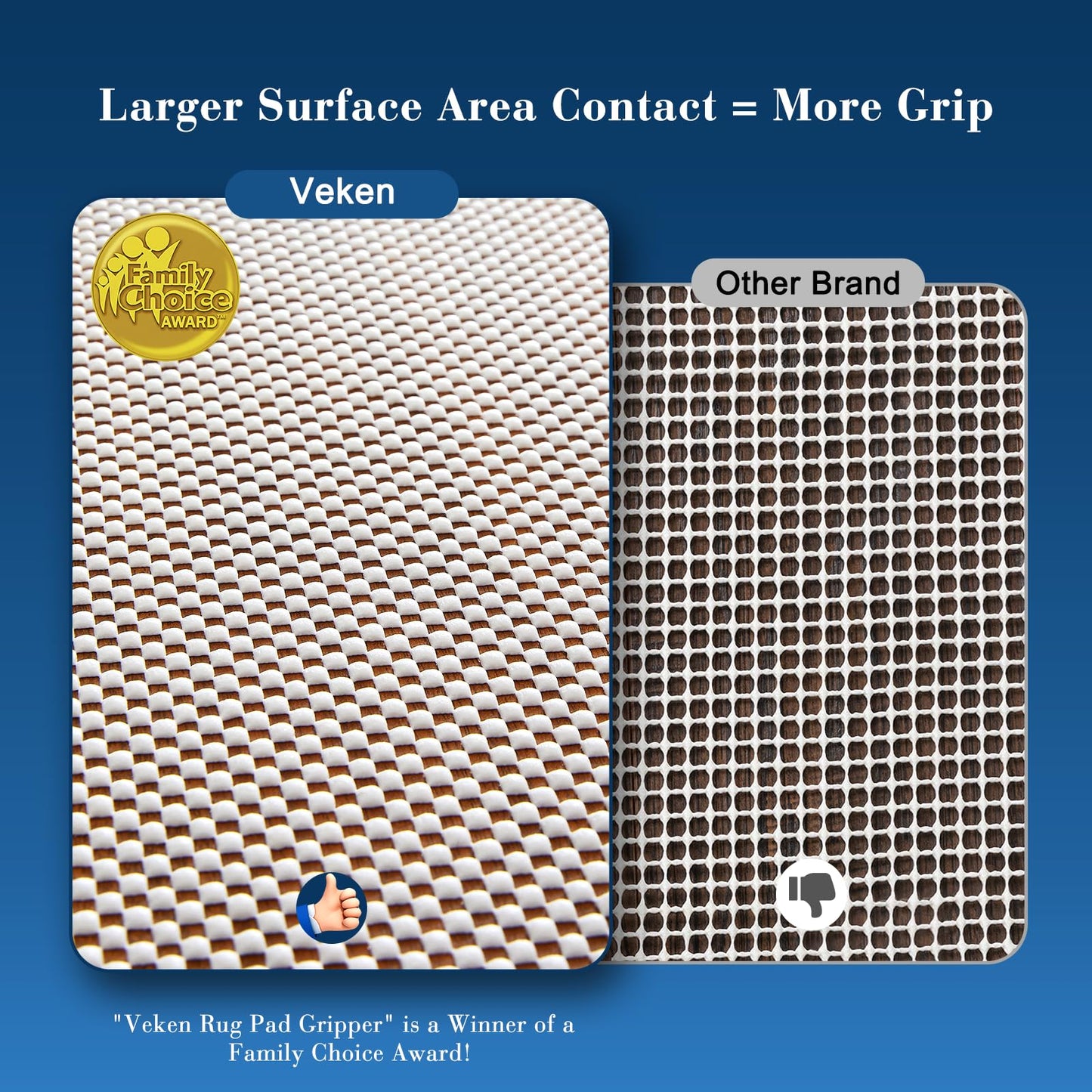 Veken 6x9 Ft Rug Pad Gripper for Hardwood Floors, Non Slip Rug Pads for Area Rugs, Thick Rug Grippers for Tile Floors, Under Carpet Mat, with More Than 99 Pieces Anti-Slip Solid Square Pattern