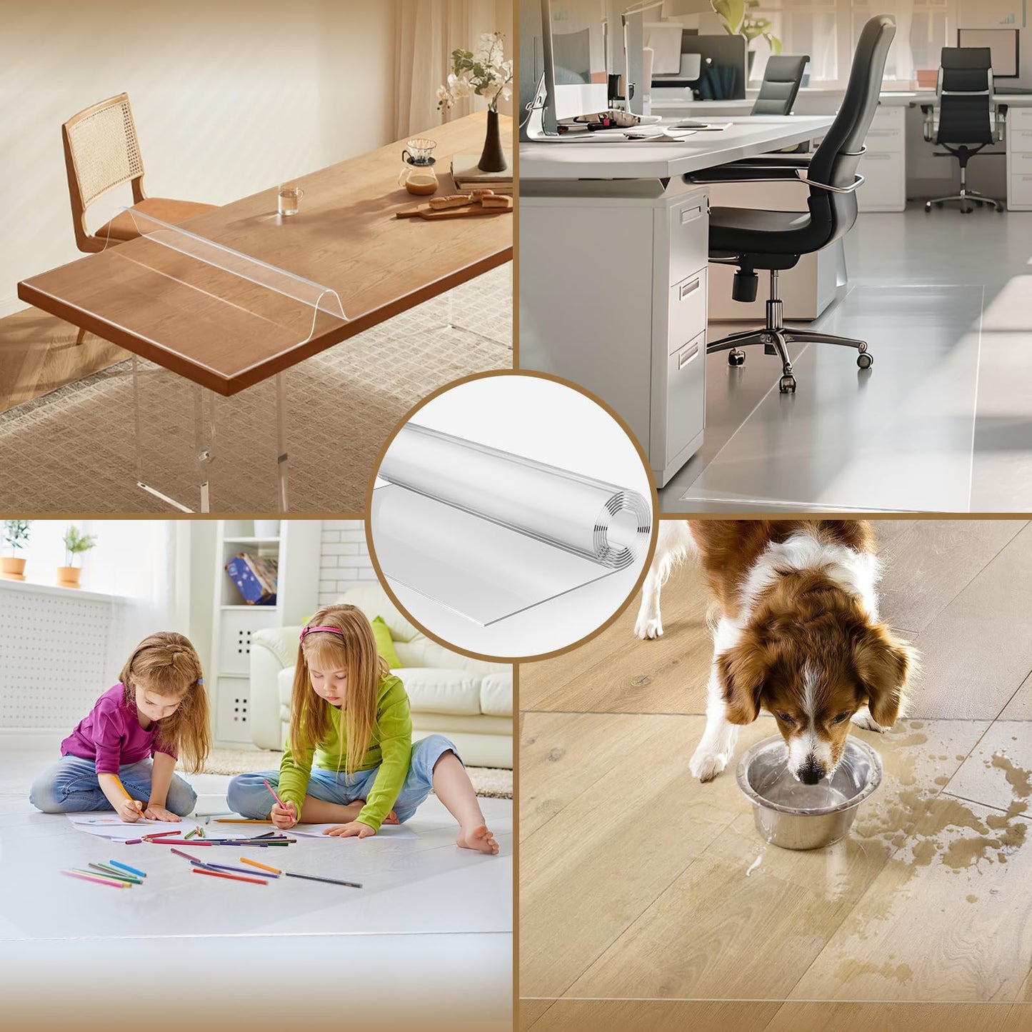 2’ x 6‘ Clear Chair Mat, 24” x 72“ Plastic Floor Rug, 60 mil Thick Vinyl Frosted Area Rug, Transparent Floor Carpet for Office Kitchen Living Room