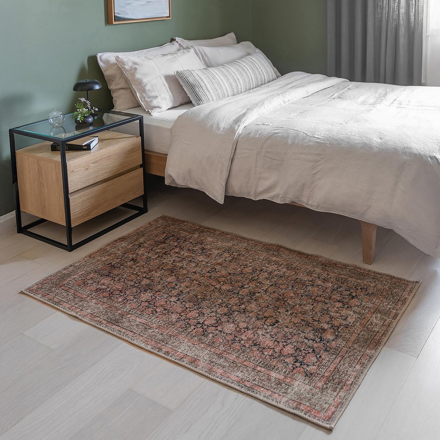 KNOTTING MATTERS Rustica 3’ x 5’ Area Rug – Clay Rose & Blue-Cast Graphite Heritage Flatweave, Low-Pile – Easy Clean Accent Rug – Perfect for Entryway, Hallway, Kitchen, Bedroom – Pet & Kid Friendly