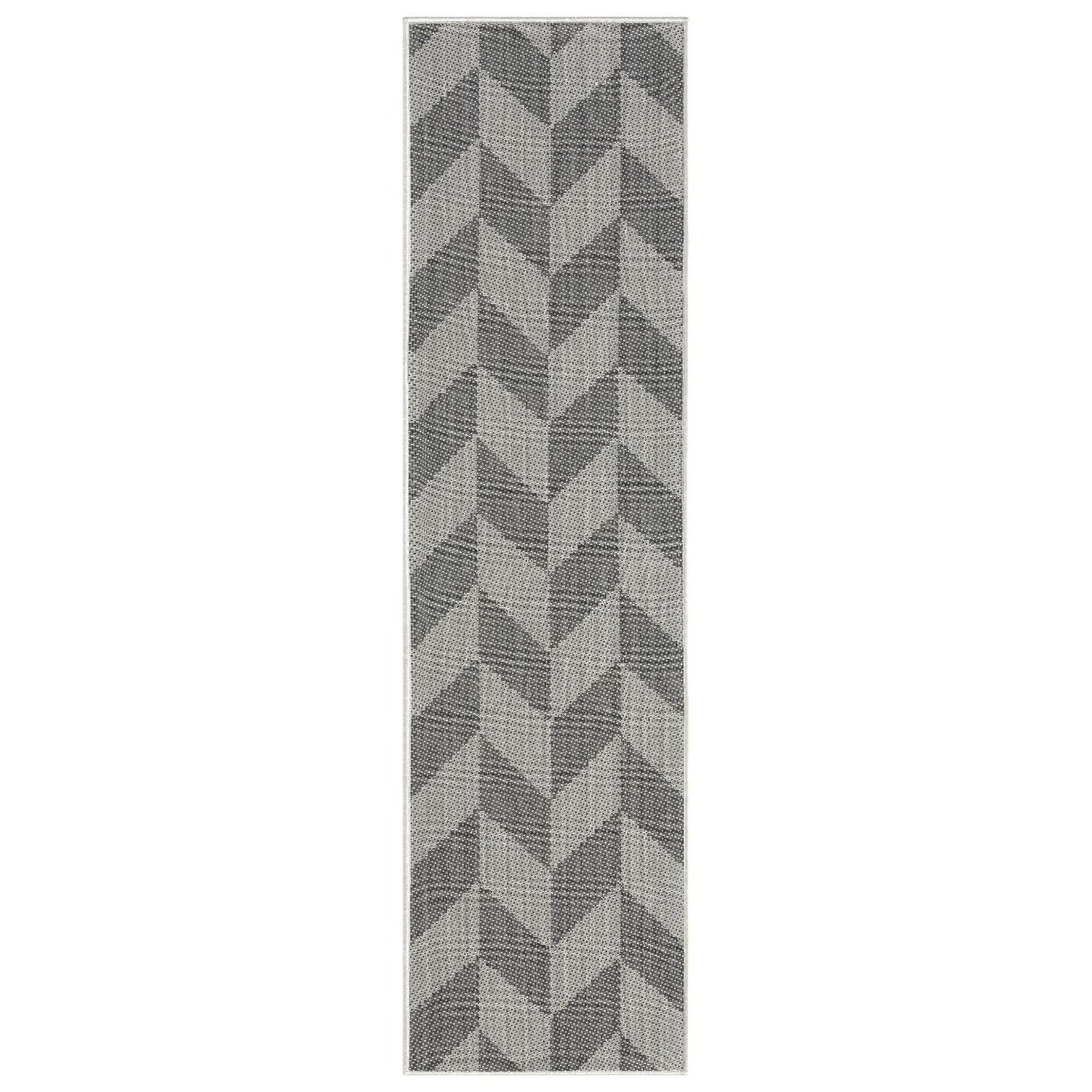 Nicole Miller New York Patio Country Calla Contemporary Herringbone Indoor/Outdoor Runner Area Rug, Black/Grey, 1'9"x7'2"