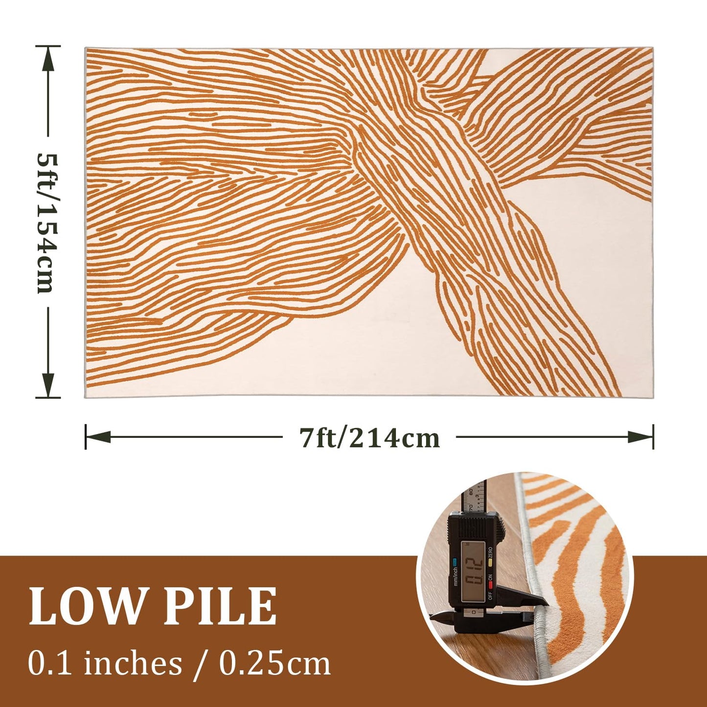 YIHOUSE Orange Rug for Living Room, 5×7 Modern Abstract Area Rug, Geometric Contemporary Wave Striped Rugs for Playroom Nursery, Washable Nonslip Large Rug for Bedroom Dining Room