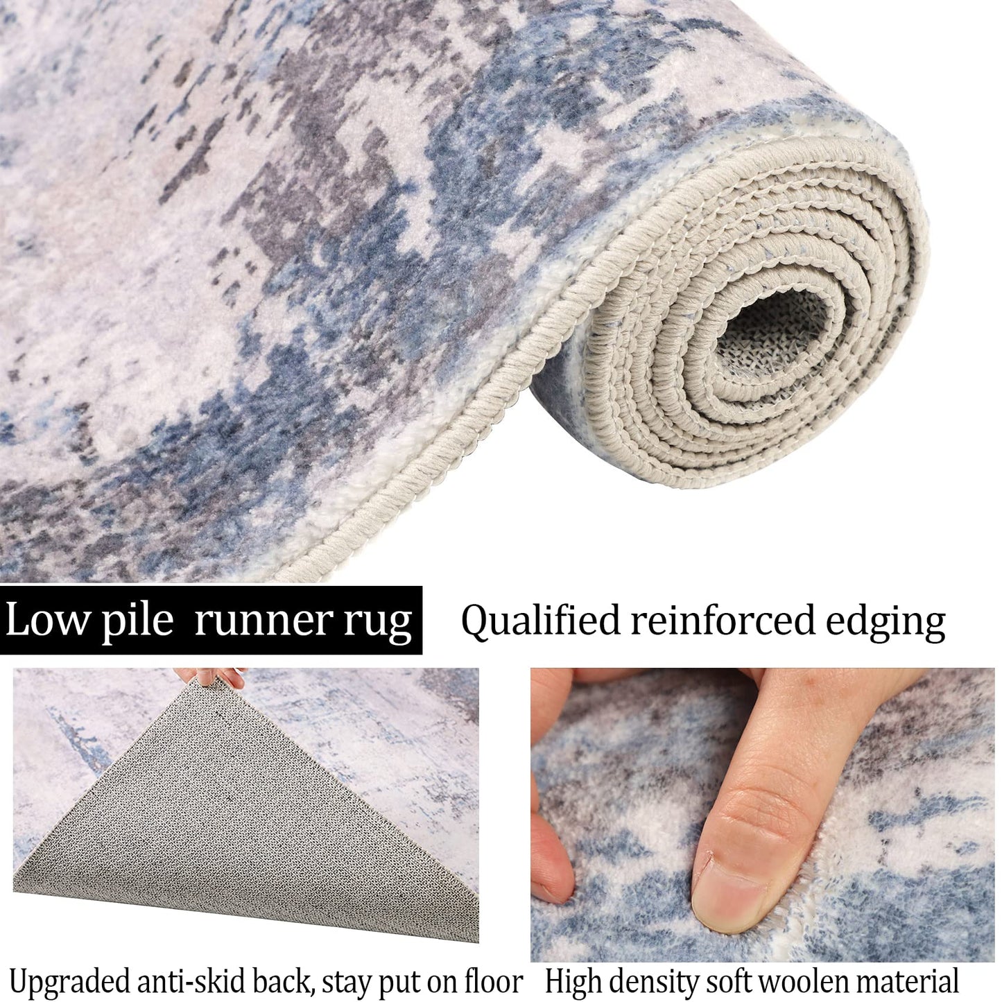 famibay 2x6ft Hallway Runner Rug with Rubber Backing Modern Abstract Washable Rug Runner Soft Fluffy Low Pile Floor Runners Non Skid Floor Carpet Runners for Hallways Entryway Bathroom Kitchen