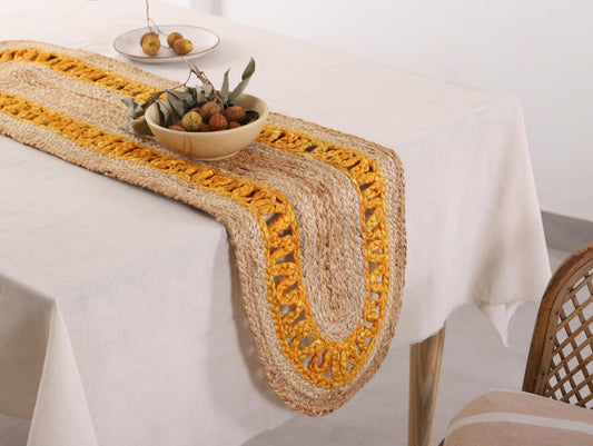 Madhu International Natural Jute Oval Table Runner 13x36 Inch – Handwoven Boho Burlap Rug for Dining Table, Rustic Farmhouse Kitchen Decor, Eco-Friendly Coffee Table Accent & Wedding Decor