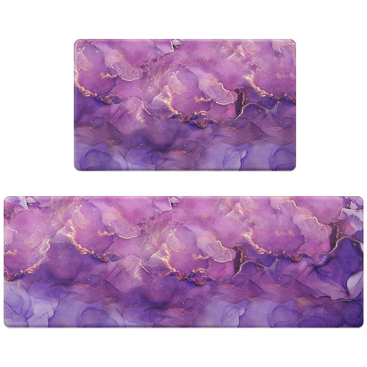 Likiyol Marble Kitchen Rugs Set of 2 Anti Fatigue Mats, Purple Ombre Non Slip Washable Comfort Mats, 18'' x 30'' + 18'' x 48''