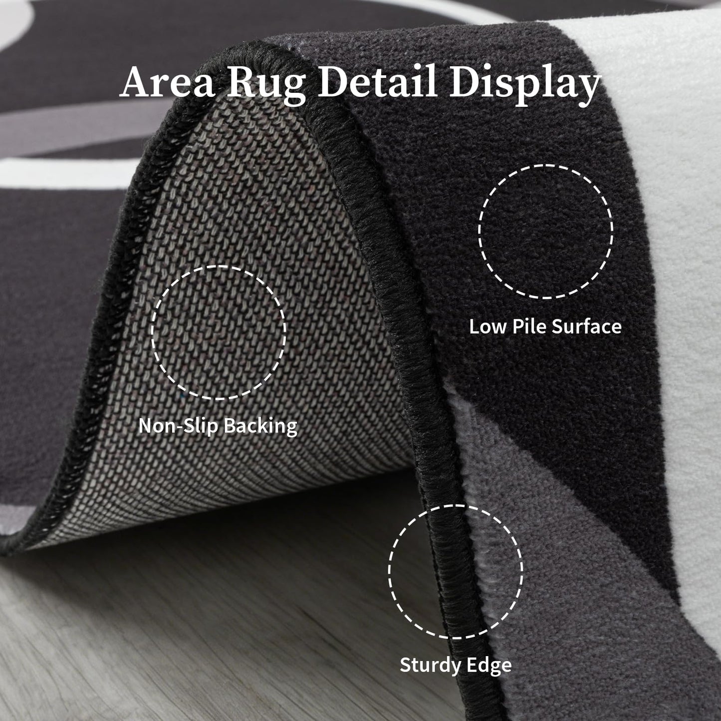 YIHOUSE Washable 5x7 Area Rugs for Living Room, Modern Black and White Rug for Bedroom Non Slip Low Pile, Modern Circle Pattern Carpet for Dining Room Playroom Home Office Decor