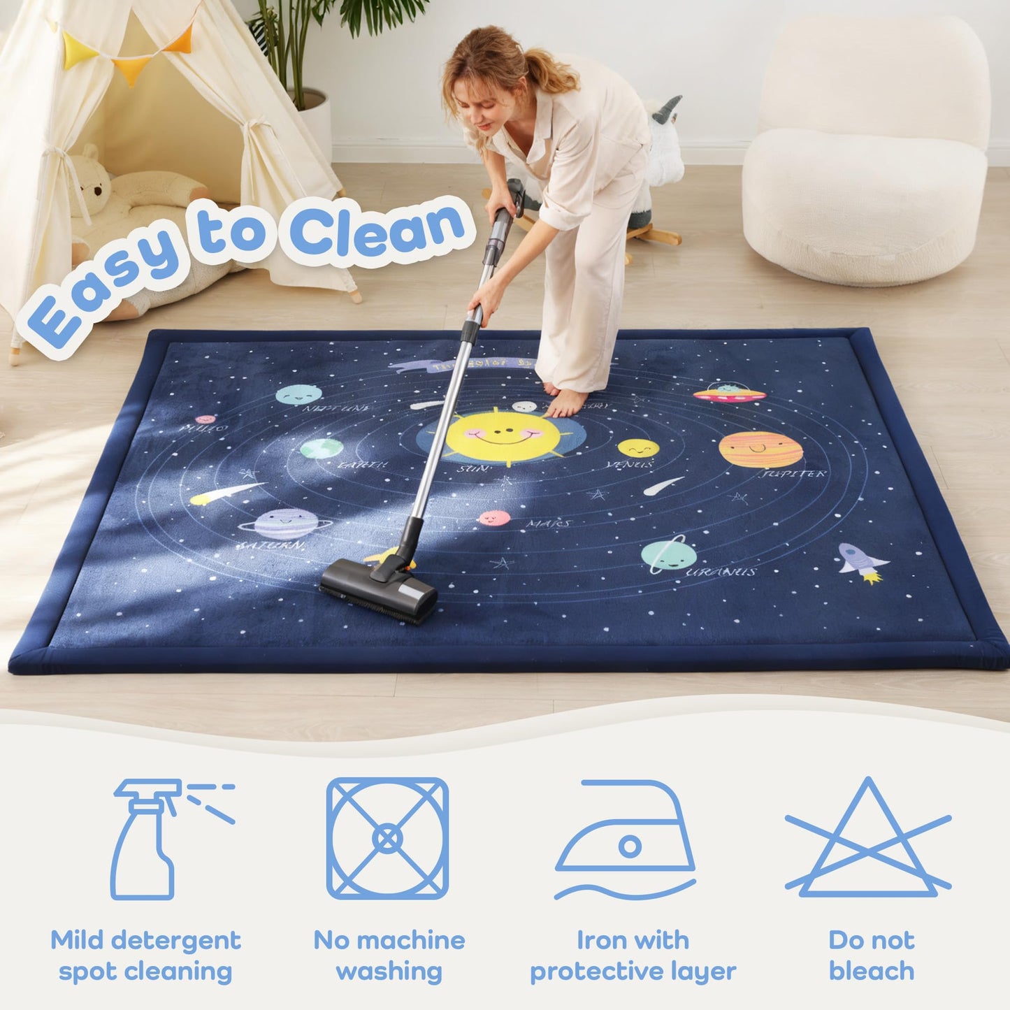 PaPaMat 1.3" Thick Large Baby Floor Play Mat 59x79, Padded Memory Foam Play Mat, Non-Slip Plush Carpet Playmat for Nursery Playroom Classroom (Solar System)