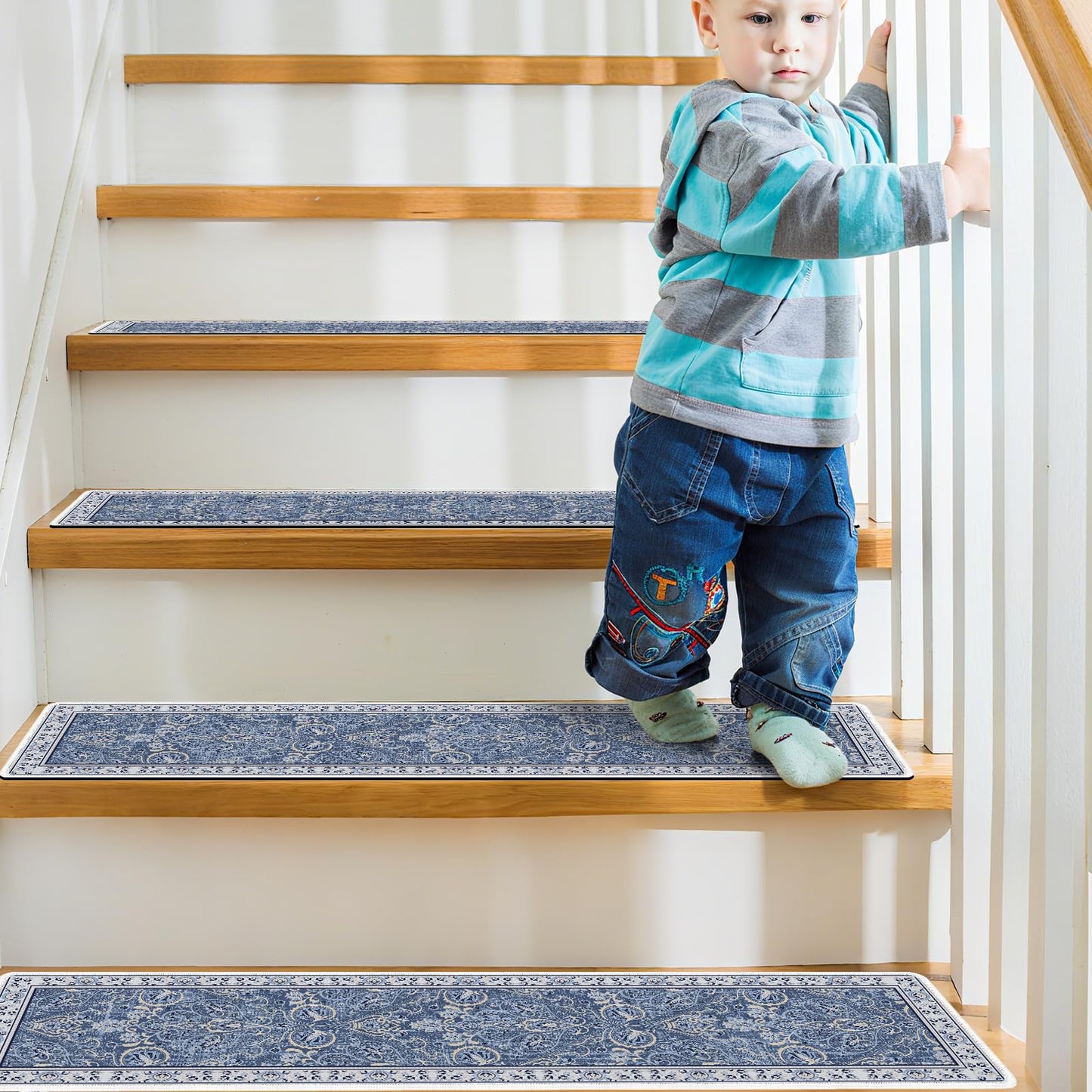 InIsaJace Stair Runner Non Slip 15 Pack, Stair Treads for Wooden Steps 8" X 30" Stain Resistant, Washable Stair Carpet Rug with Silicone Backing for Kids Elders and Dogs