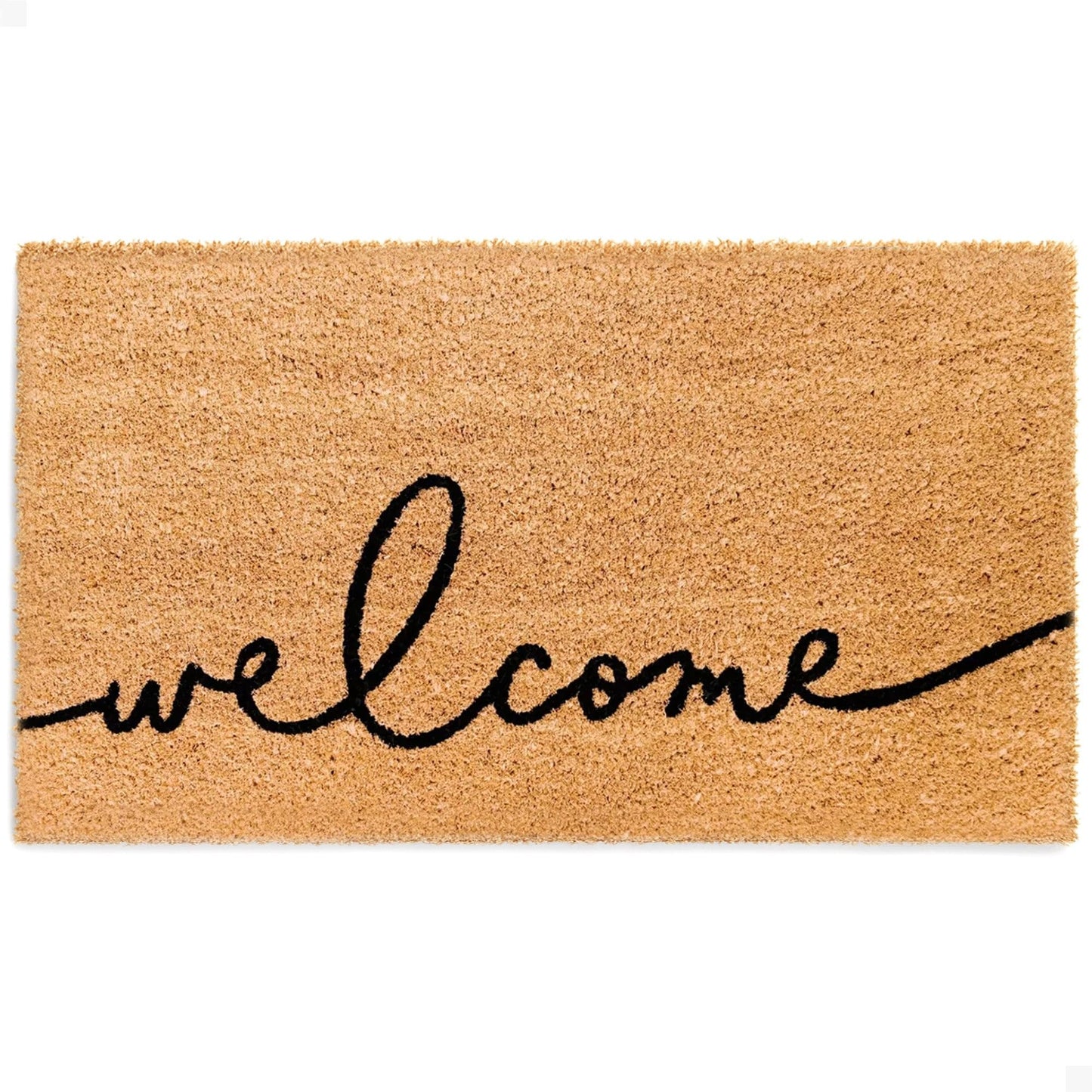 Natural Coir Doormat - Script Welcome Mat, Non-Slip - Tufted Design - 17x30