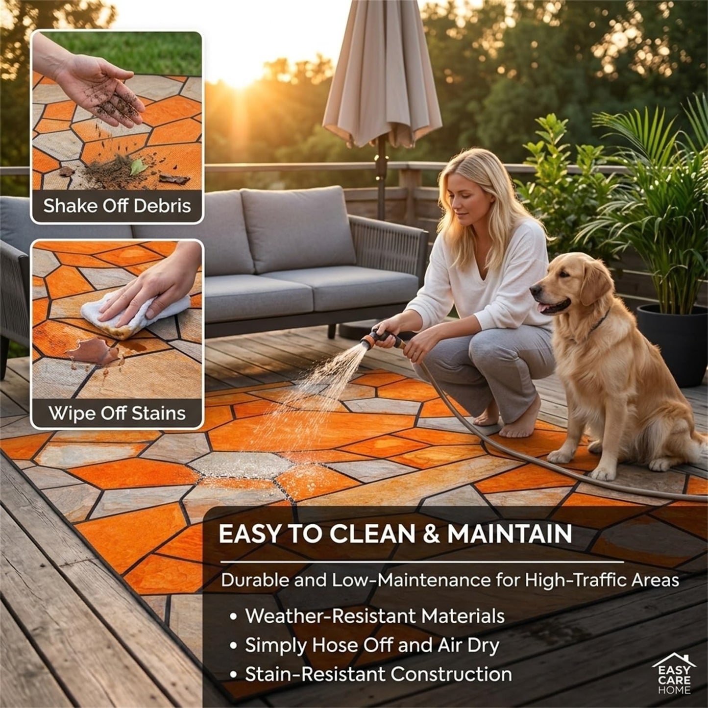 Emerald Green Irregular Stone Pattern Area Rug 2x3 Rustic Outdoor Waterproof Rugs for Porch Patio Deck Backyard Non Skid Thin Low Pile Outside Large Carpet Balcony Foyer RV Mats Front Yard Rug