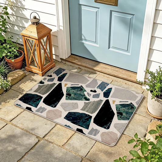 Livcoz Abstract Mosaic Tile Welcome Front Door Mat, Geometric Modern Decorative Doormat Non-Slip Floor Entryway Rug, Artistic Low Profile Indoor Outdoor Home Kitchen Decoration 17x29 Inches