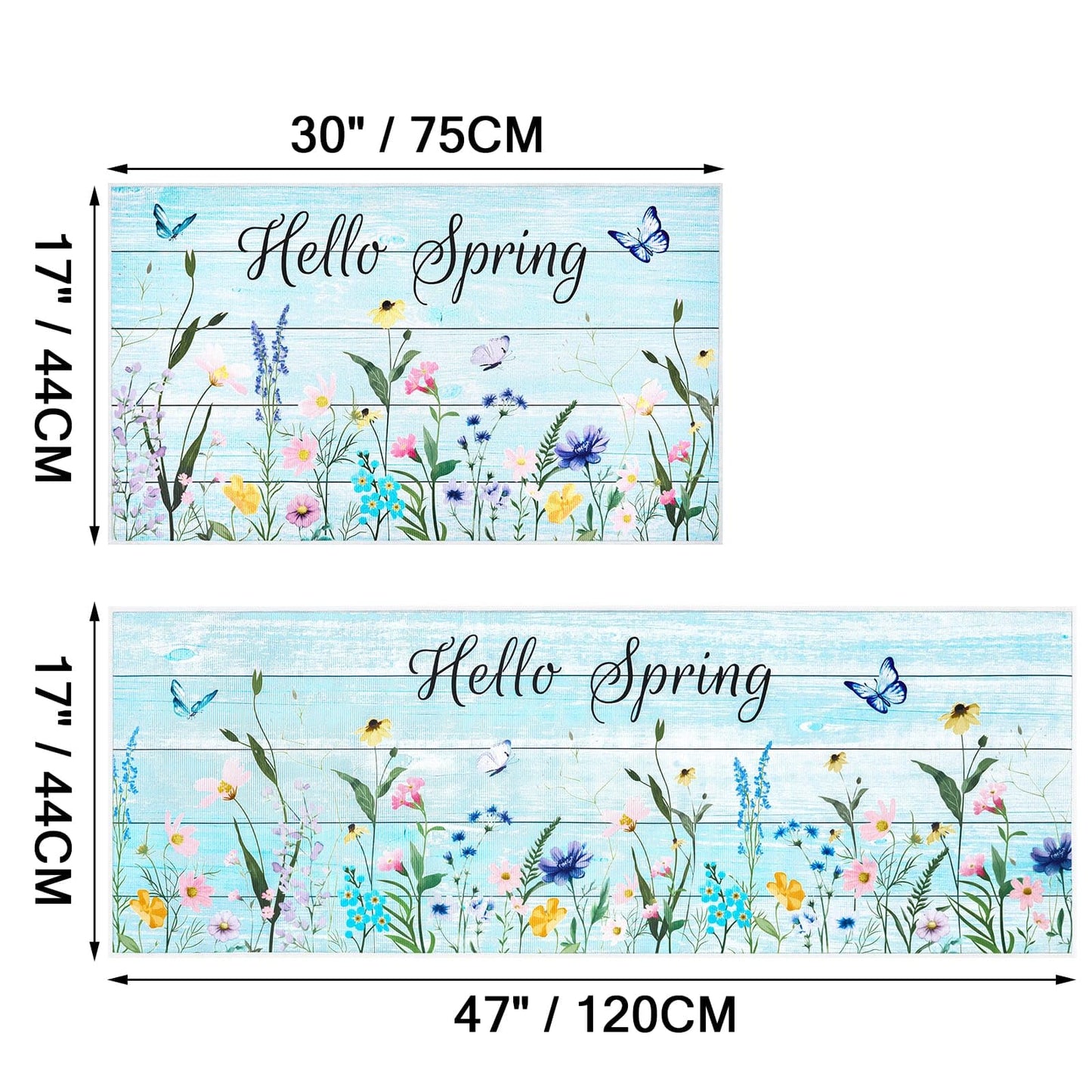 WERNNSAI Hello Spring Kitchen Decor Rugs Set- 2 Piece Kitchen Mats Non-Slip Kitchen Backing Area Rugs Sweet Home Doormat Washable Waterproof Standing Mat for Indoor Outdoor Entry Floor