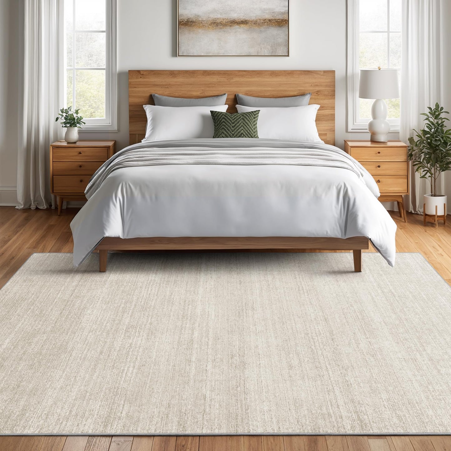 Valenrug Area Rugs 9x12 Living Room - Stain Resistant 9x12 Area Rugs for Living Room, Non Slip Backing Printed Rugs for Bedroom, Folable Machine Washable Rugs (9'x12', Beige)