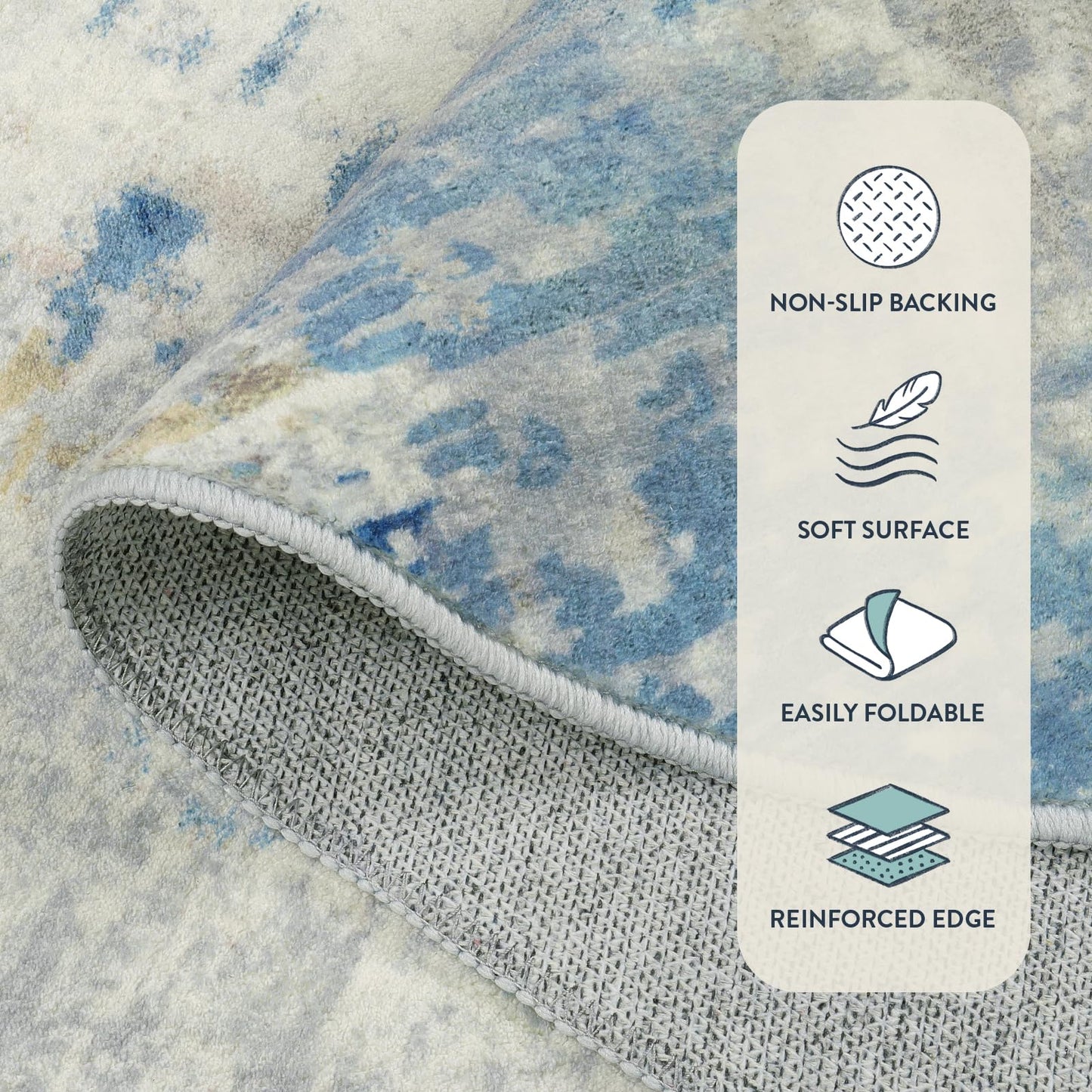 Lahome Modern Abstract Kitchen Rug - 2x3 Washable Small Front Doormat Soft Throw Rugs for Entryway Non-Slip, Contemporary Faux Wool Floor Indoor Carpet for Bathroom, Blue/Yellow/Ivory