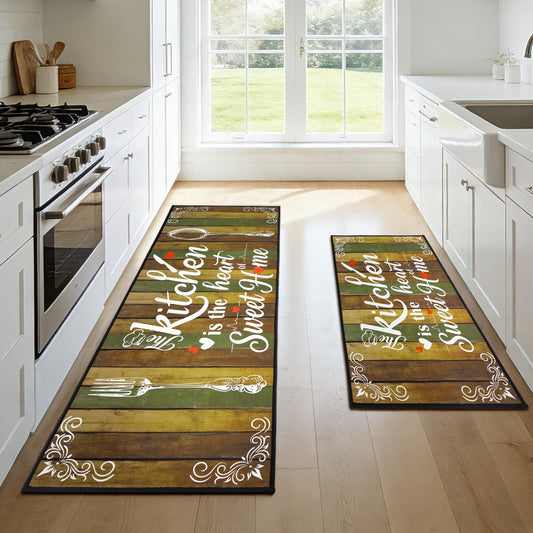 Farmhouse Kitchen Rugs Sets of 2,Non Slip Absorbent Washable Mats for Kitchen Floor,Vintage Style Theme Runner Rug,Home Decor Carpet for Kitchen Sink Laundry,17x30+17x47 Inches(Wood)