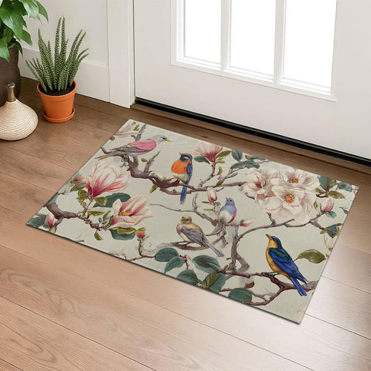 SIMFEP Colorful Birds Indoor Door Mat, Welcome 29.5"×17" Non-Woven Elegant Vintage Floral Floor Mat, Non-Slip Nature Doormat Rug for Front Door, Porch, Bathroom, Kitchen, Home Decor, Gifts