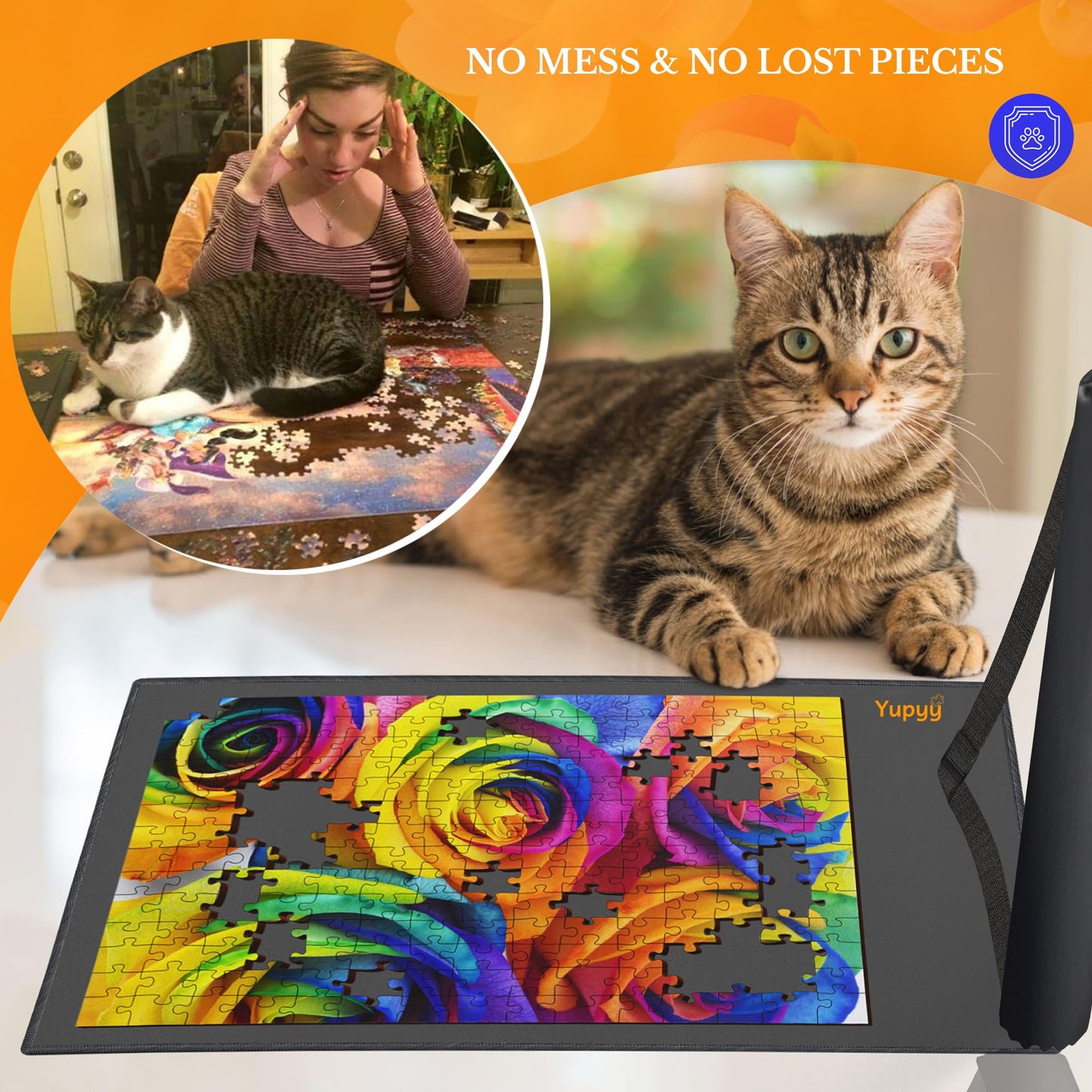 Yupyy Puzzle Mat Roll Up – Large 46"x26" Portable Puzzle Organizer for Up to 1500 Pieces – Protect Finished & Unfinished Jigsaw Puzzles Without Creases – Non-Slip Rubber Felt Mat