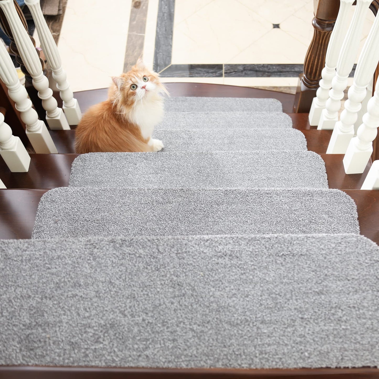 COSY HOMEER Stair Treads Non-Slip Carpet Mat 28inX9in Indoor Stair Runners for Wooden Steps, Stair Rugs for Kids and Dogs, 100% Polyester TPE Backing 10pcs,Grey,Protect Floor