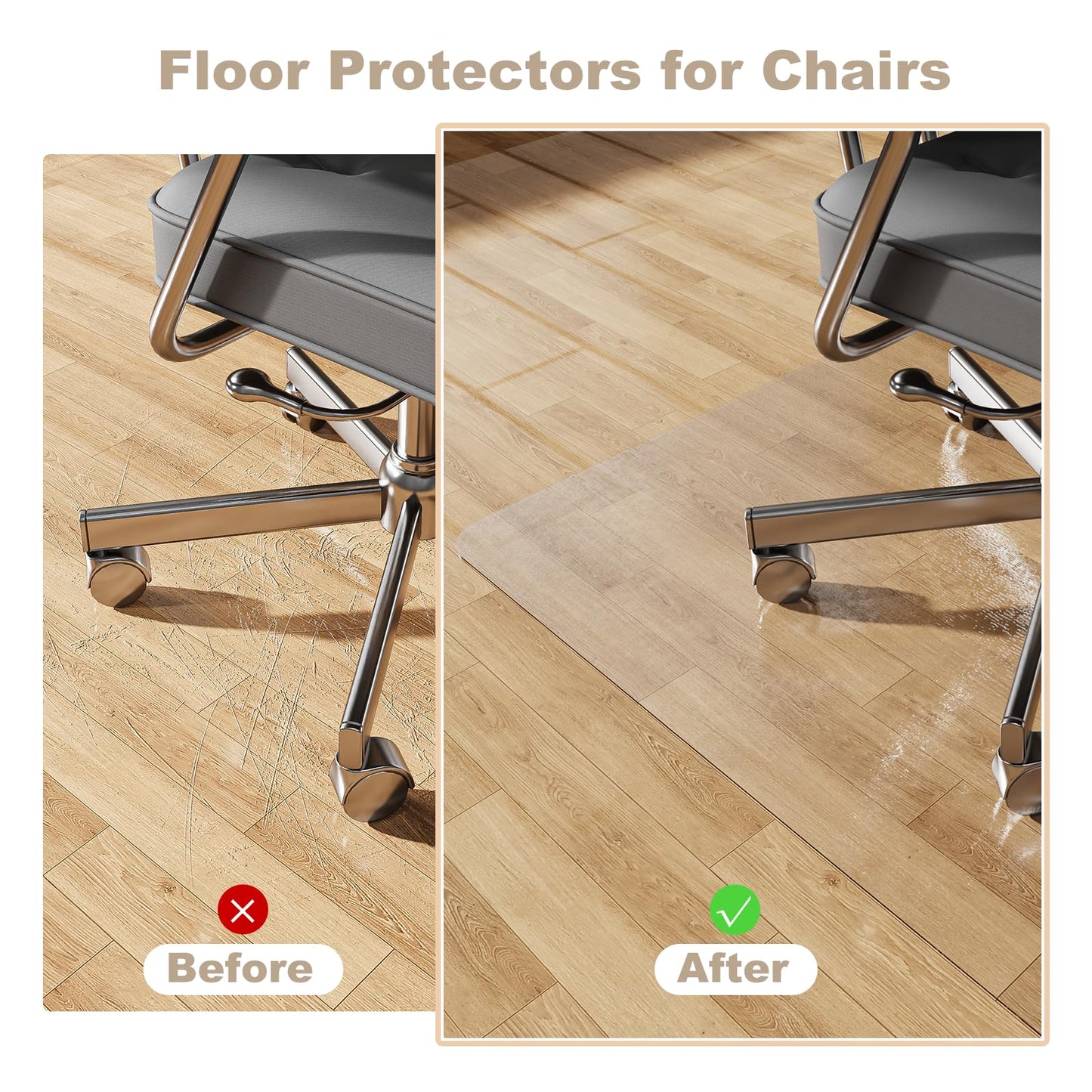 2.0mm 40"x50" Rolling Chair Mat for Hardwood Floors, Heavy Duty PVC Office Chair Floor Protector, Clear Plastic Mat for Smooth Movement, Non-Slip Hard Surface Cover