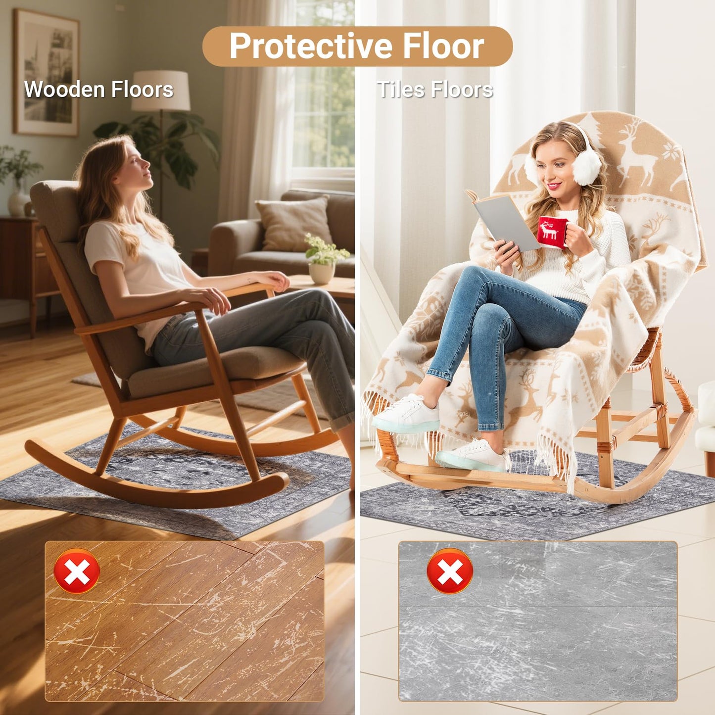 Wiojtry Recliner Chair Mat, Recliner Pads for Hardwood Floors, Non Skid Rubber Furniture Gripper Pads for Recliners, 31.5inch Diameter Low Pile Heavy Duty Non Slip Multi-Purpose Desk Chair Mat Rug