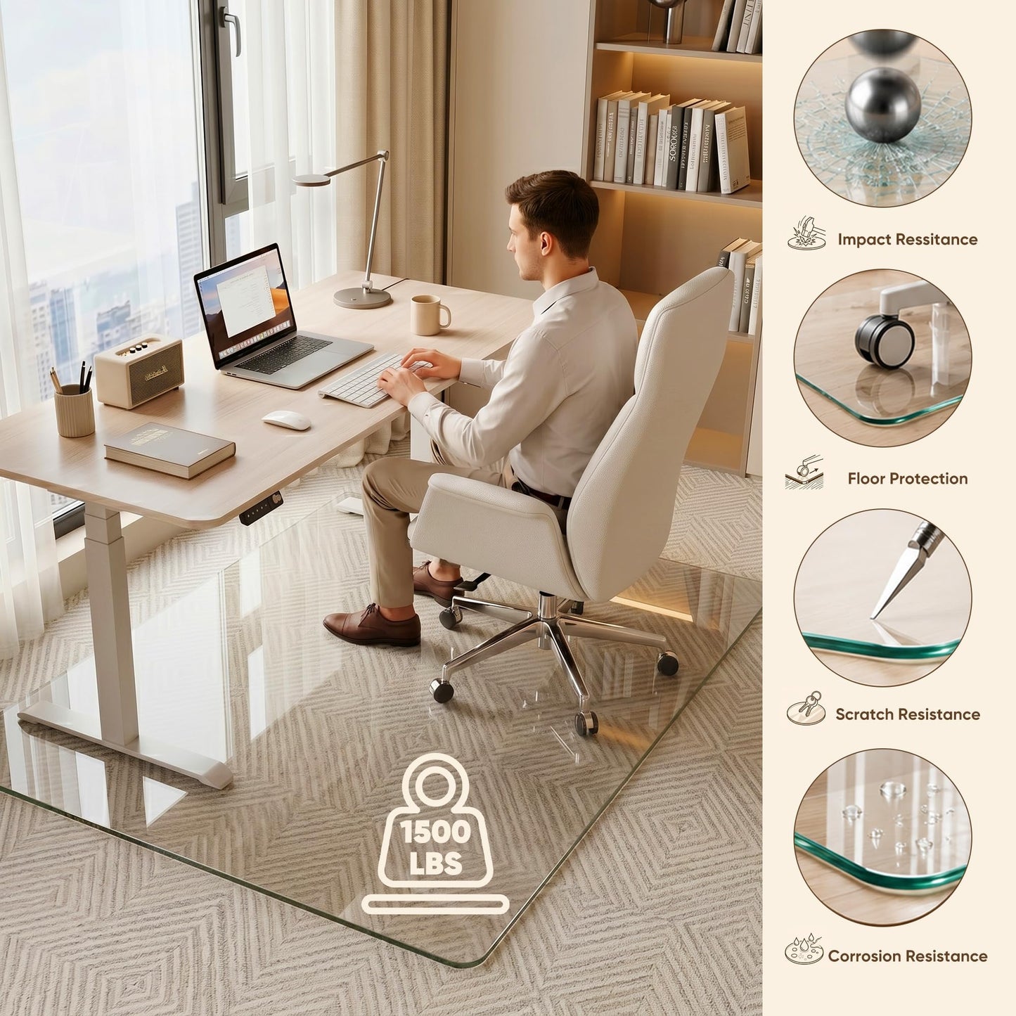 Antok Tempered Glass Chair Mat, 32"x48" Office Chair Mat for Carpet & Hardwood Floors, Heavy Duty 0.2" Desk Chair Mat for Smooth Rolling at Home or Office