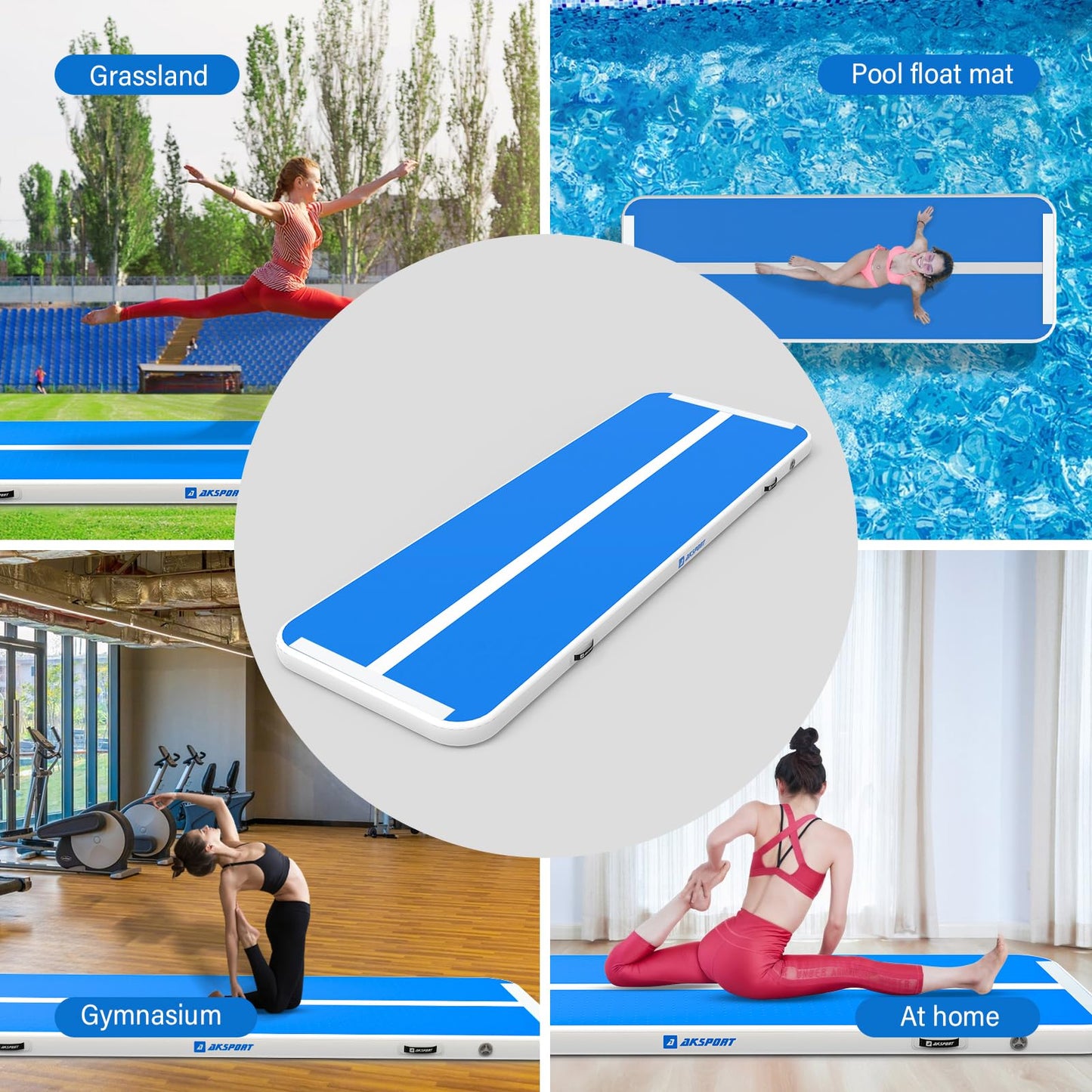 AKSPORT Air Mat Tumble Track 10ft 13ft 16ft 20ft Gymnastics Tumbling Mat Inflatable Tumble Track with Electric Air Pump for Home Use/Tumble/Gym/Training/Cheerleading (double blue, 13x3.3ftx0.33ft)