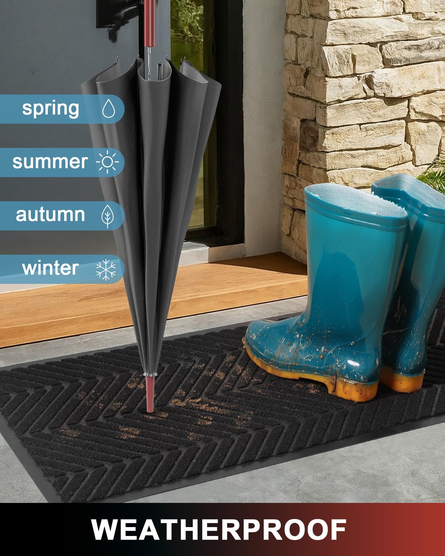 Front Door Mat Indoor Outdoor Entrance, 4' x 12' Heavy Duty Doormat for Entryway, Absorbent Low Profile Welcome Mats Non-Slip, Trap Dirt Durable Mats for Home, Patio, Garage