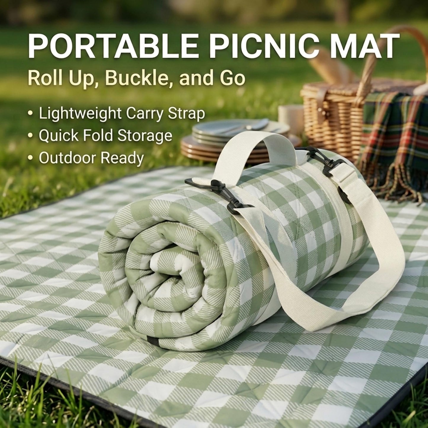AIMLYXEE 80"x 83" Extra Large Picnic Blanket Waterproof Sandproof, Foldable Outdoor Mat with Premium Canvas Strap for Beach