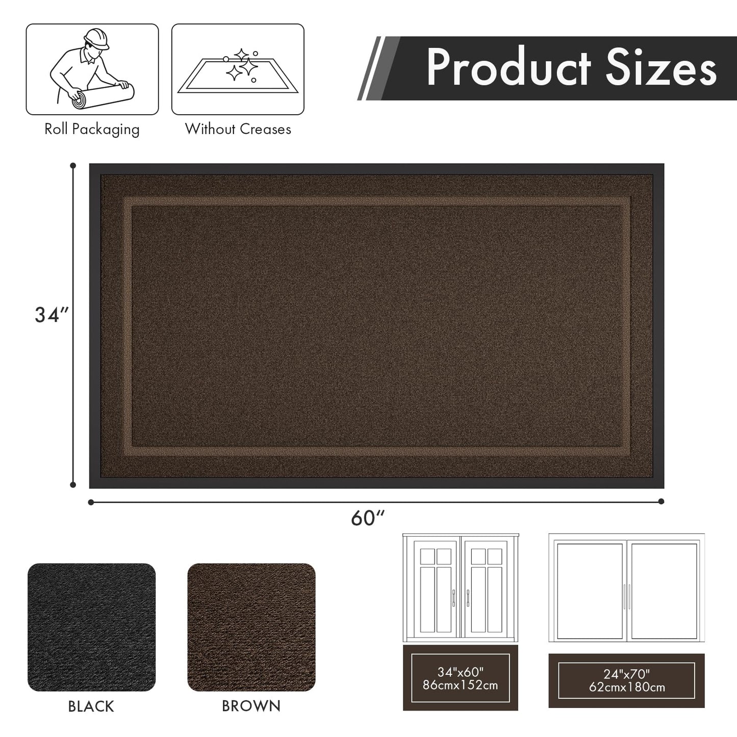 Atoping Front Door Mat Indoor Outdoor Entrance, All-Season Waterproof Outdoor Doormat, Absorbent Floor Mats Traps Dirt & Moisture, Rubber Backing Low Profile Entryway Mat, Brown, 34"*60"