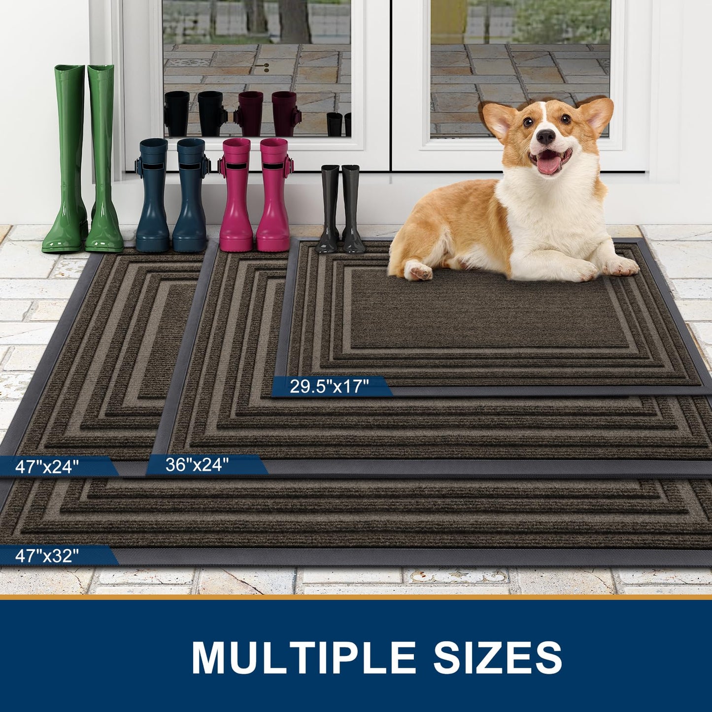 Buganda Front Door Mat Indoor Outdoor Entrance, Non-Slip Natural Rubber Doormats, Easy Clean, Low Profile, Dirt Trapper Entryway Floor Mats for Outside, Garages and Patios, 29.5x17, Brown