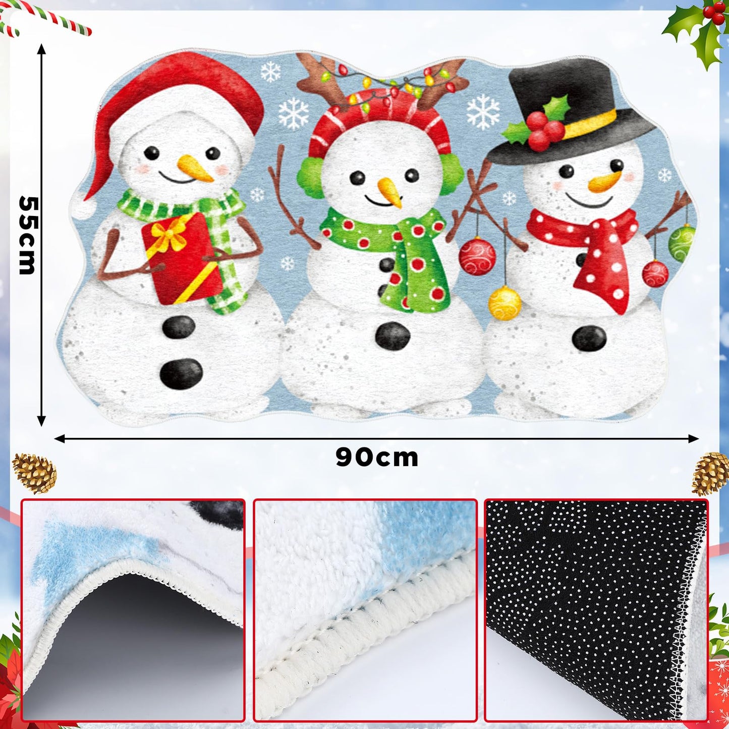 Yuefunny Winter Snowman Rug Snowman Indoor Decor White Non Slip Soft Floor Mat Winter Decorative Rug for Xmas Bathroom Kitchen Bedroom Home Decoration Gift 35 x 22 Inch