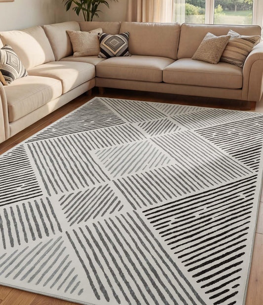 YIHOUSE Black and White Area Rug 5x7,Modern Geometric Rug for Bedroom Diamond Washable Rugs for Living Room, Office, Dining Room