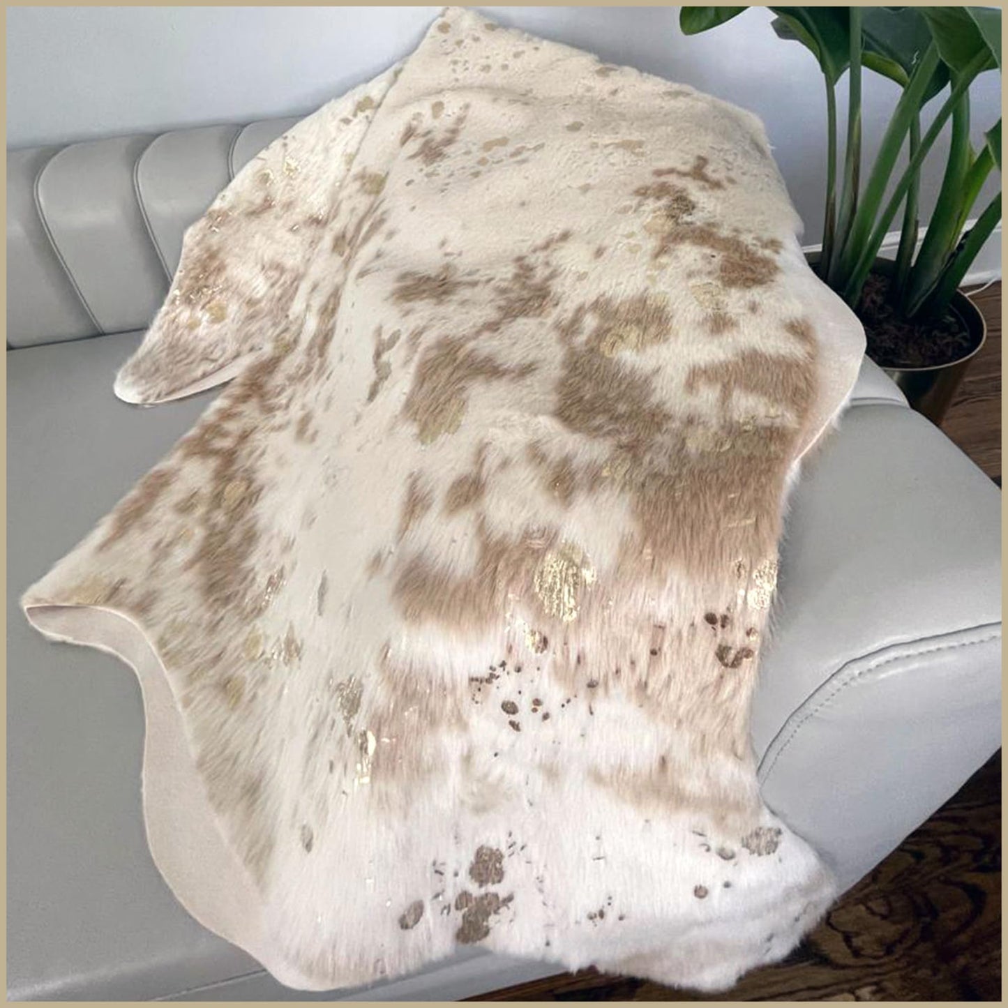 ZIARA Cowhide Rug for Living Room 79.2 x 60 in (5x7 ft) - Faux Fur Cow Hide 5x7 Area Rugs - Animal Print Rug for Bedroom Dining Decor, Gift, Off White, Cruelty-Free
